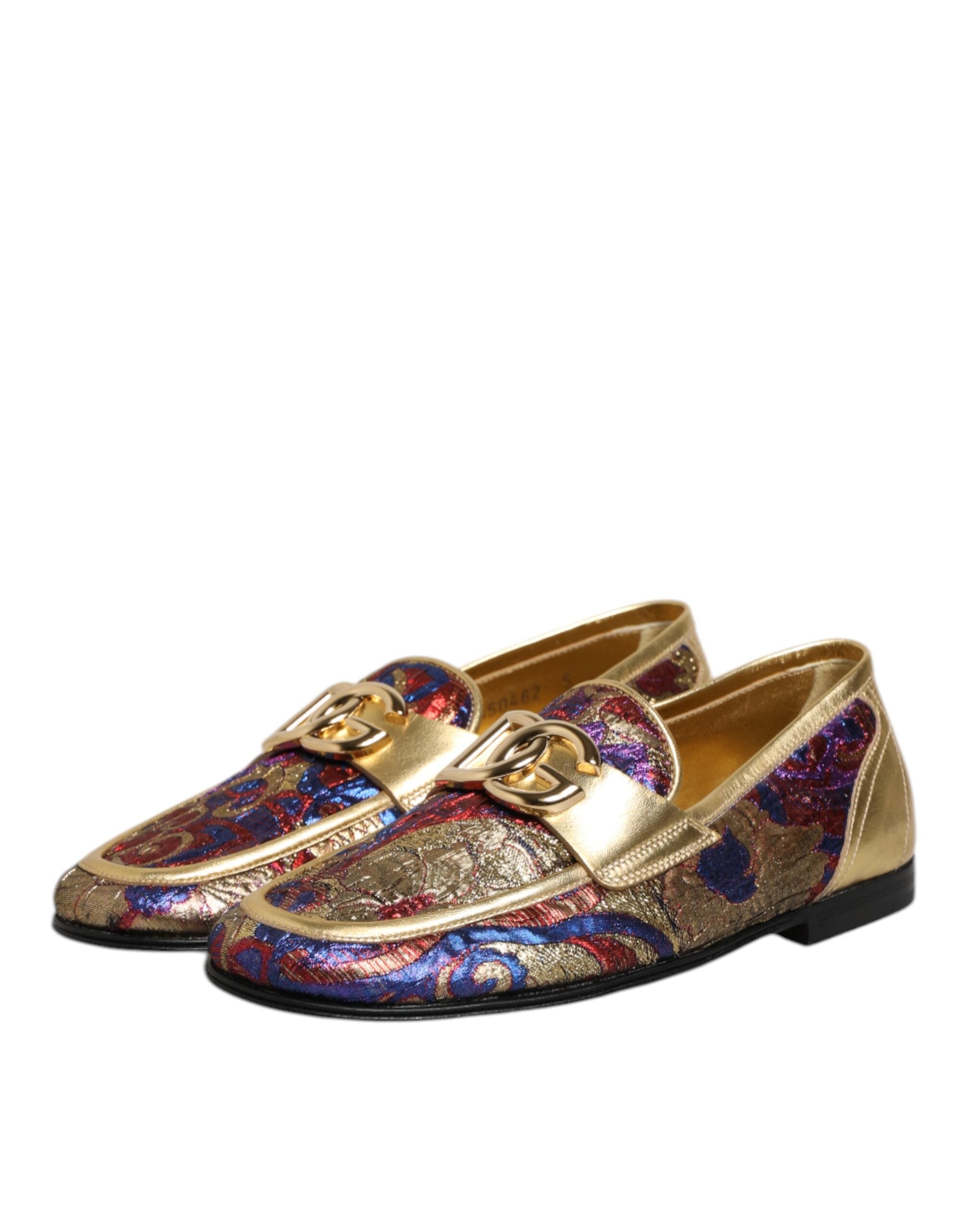 Dolce & Gabbana Multicolor Jacquard Gold DG Logo Loafer Shoes