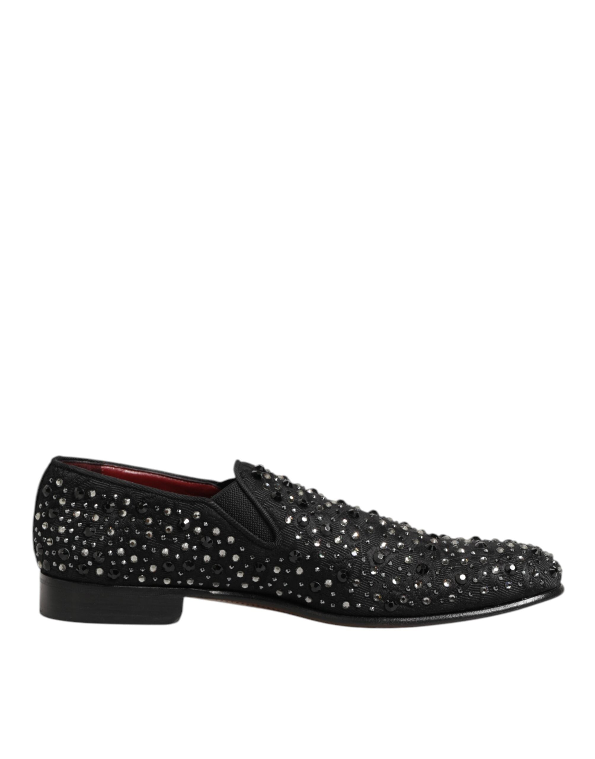 Dolce & Gabbana Black Suede Crystal Embellished Loafer Shoes