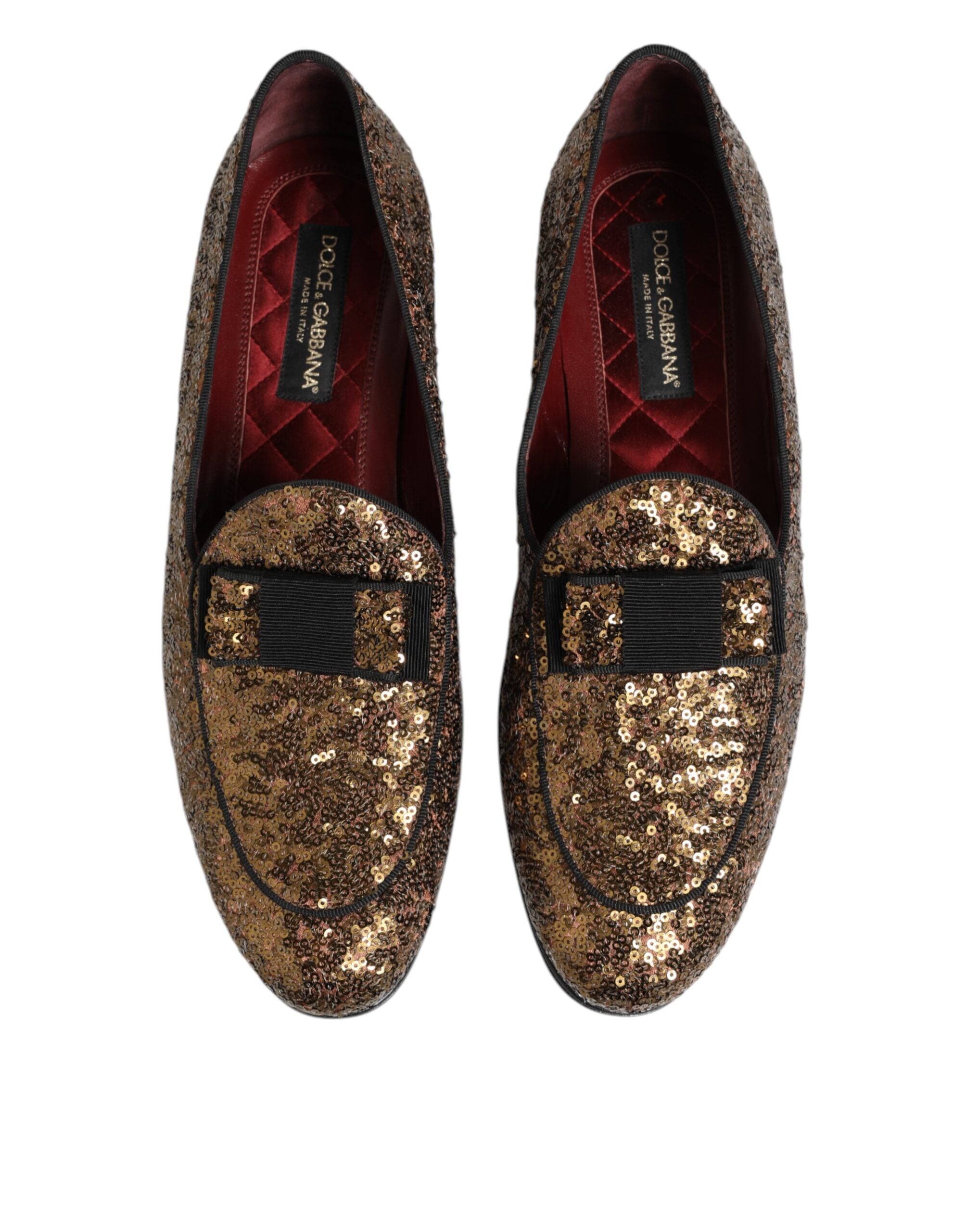 Dolce & Gabbana Gold Sequined Slip On Loafers Men Dress Shoes