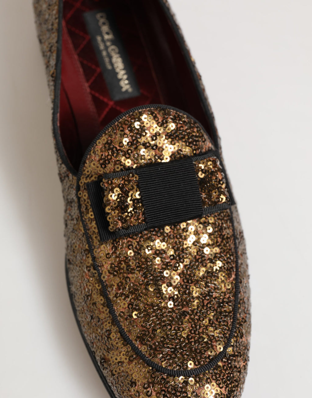 Mocasines sin cordones de hombre Dolce & Gabbana dorados con lentejuelas