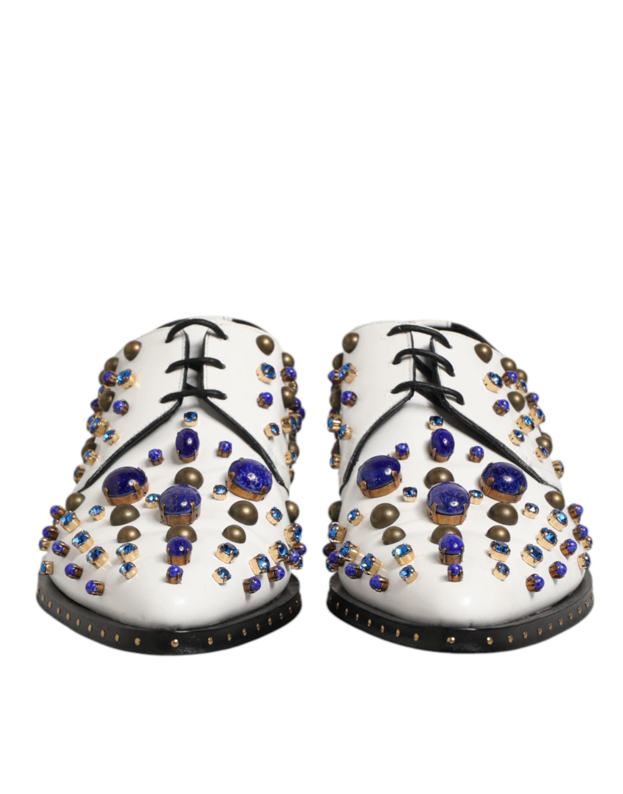 Dolce & Gabbana White Leather Crystals Embellished Dress  Shoes