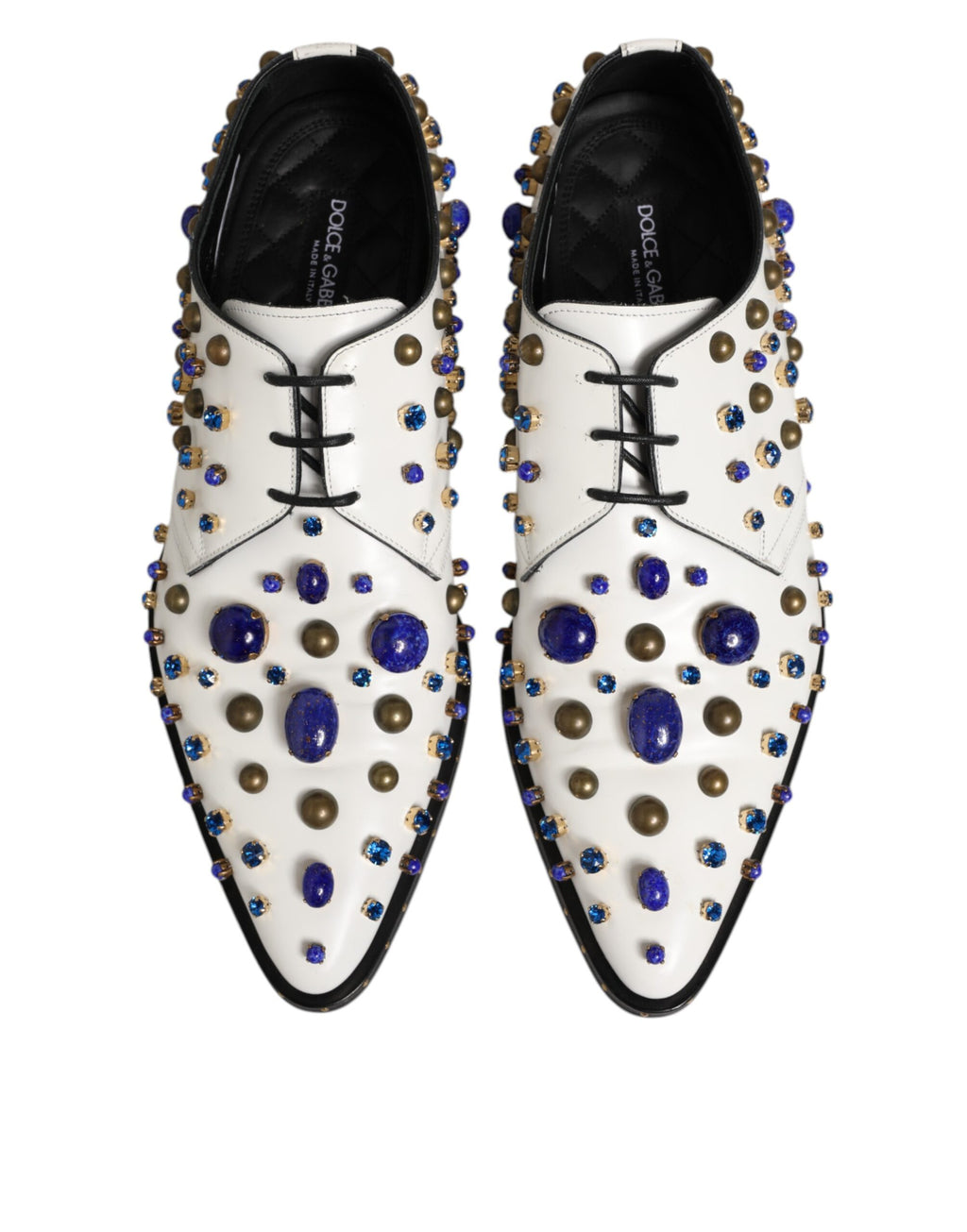 Dolce & Gabbana White Leather Crystals Embellished Dress  Shoes