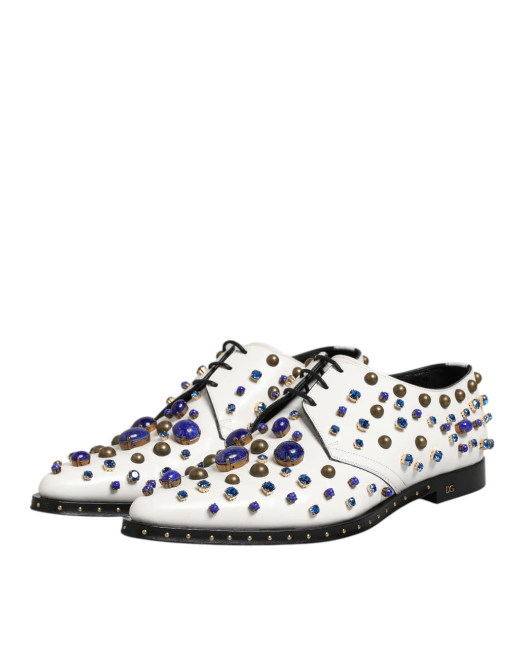 Dolce & Gabbana White Leather Crystals Embellished Dress  Shoes