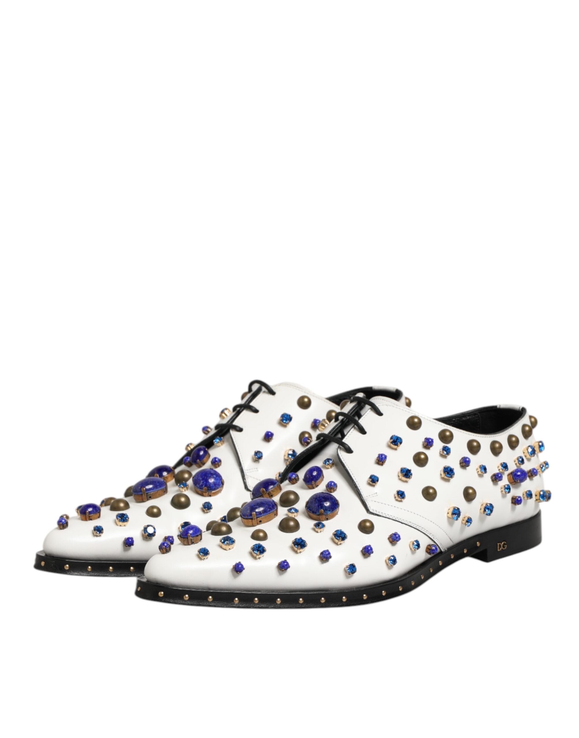 Dolce & Gabbana White Leather Crystals Embellished Dress  Shoes