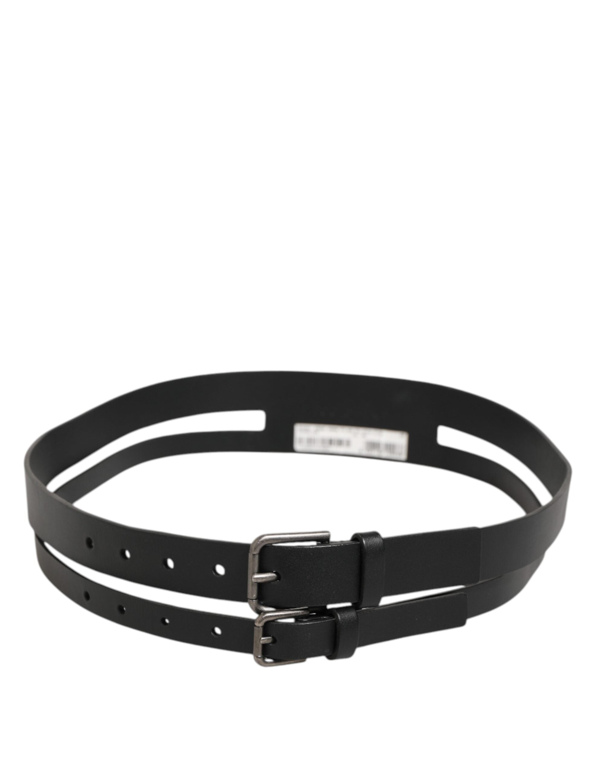 Dolce & Gabbana Black Double Strap Leather Buckle Men Belt