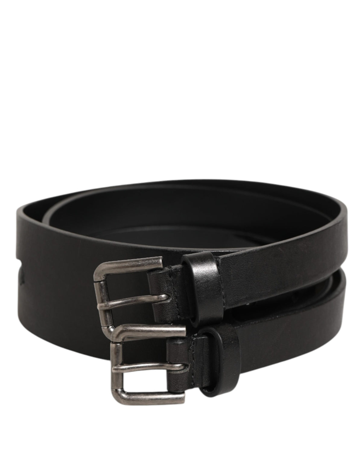 Dolce & Gabbana Black Double Strap Leather Silver Buckle Belt