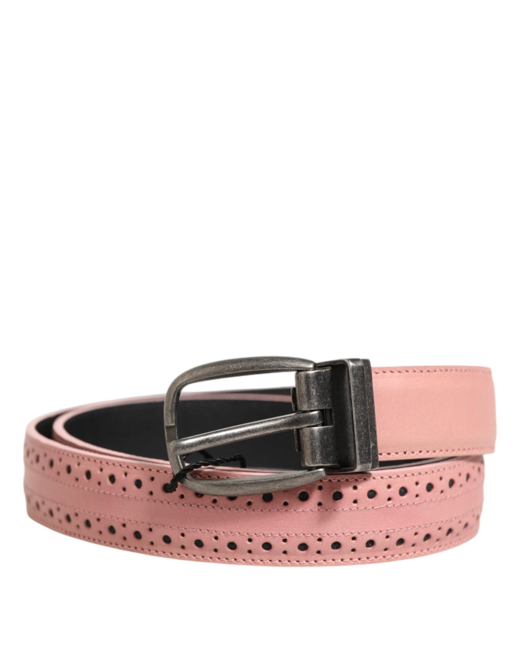 Dolce & Gabbana Pink Leather Perforated Detailing Buckle Belt