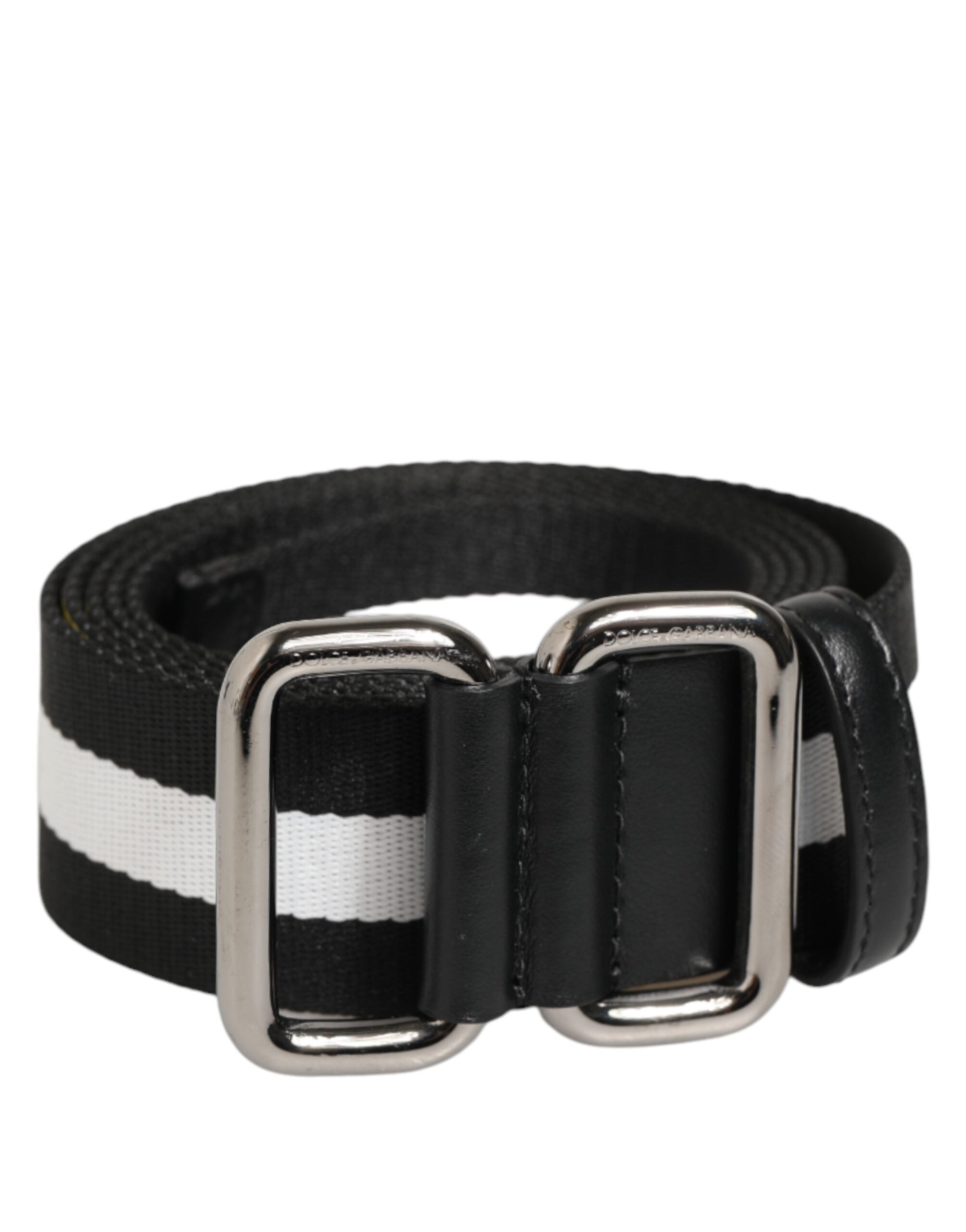 Dolce & Gabbana Black White Striped Metal Buckle Men Belt