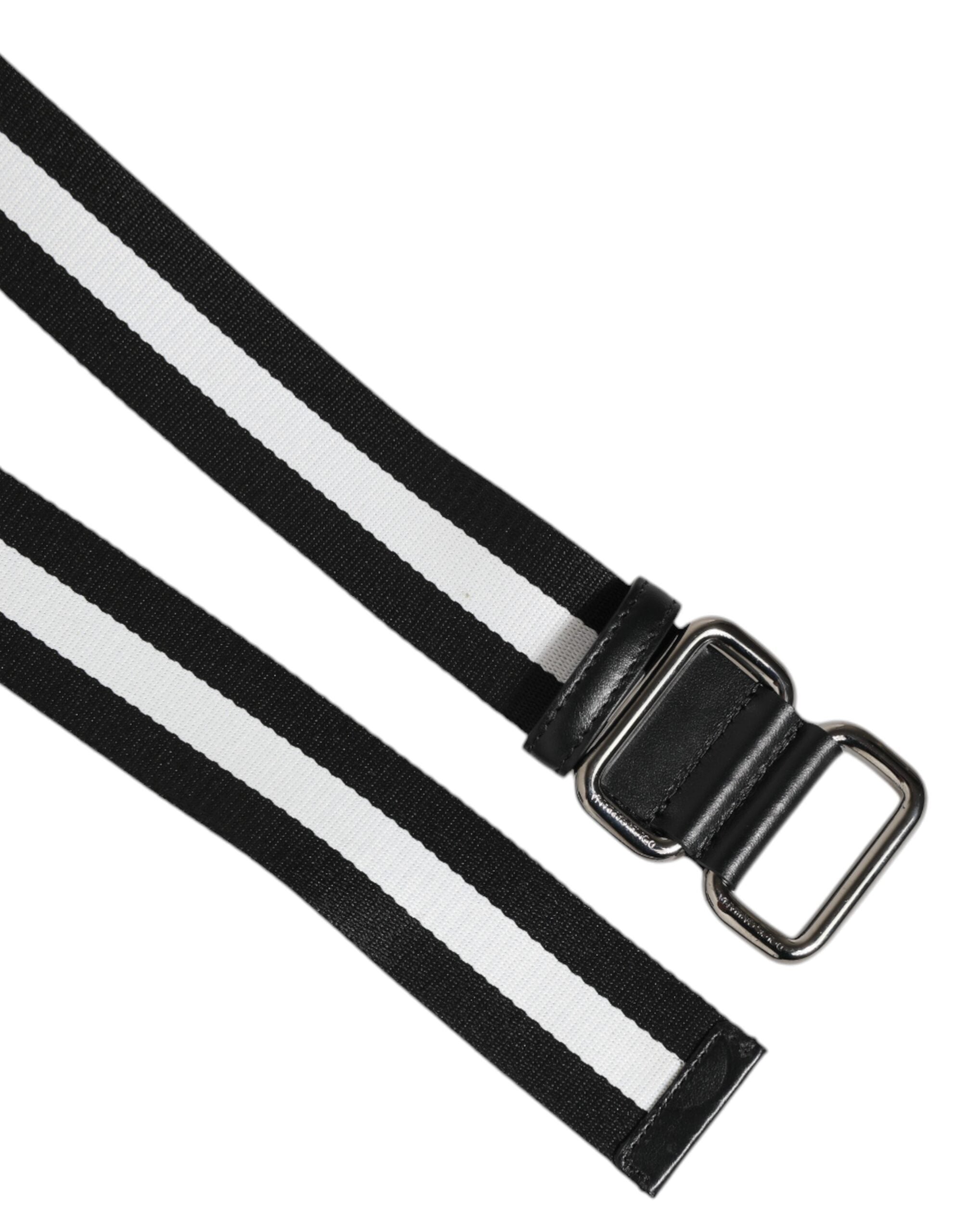 Dolce & Gabbana Black White Striped Metal Buckle Men Belt