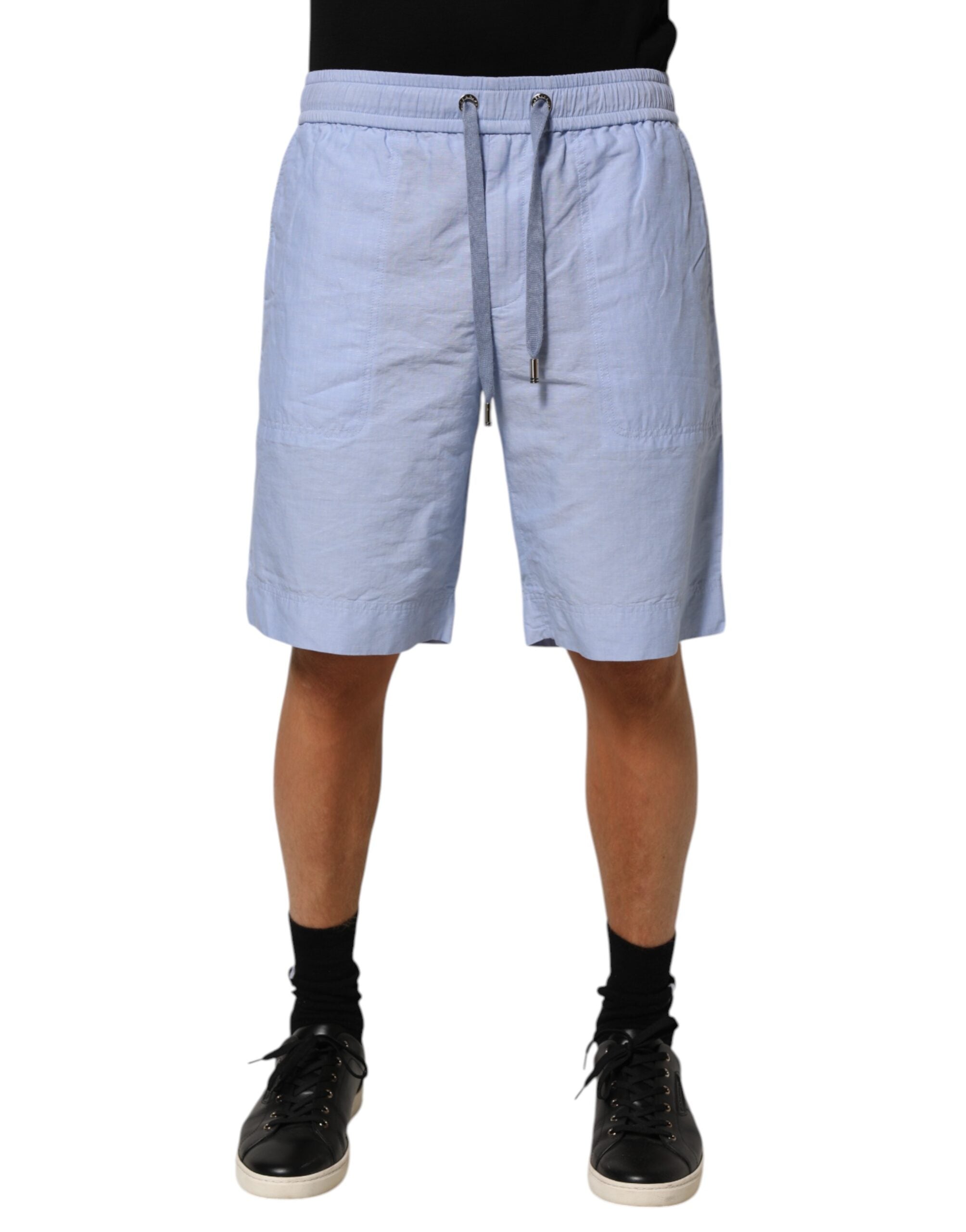 Bermudas de lino de talle medio para hombre Dolce & Gabbana Light Blue