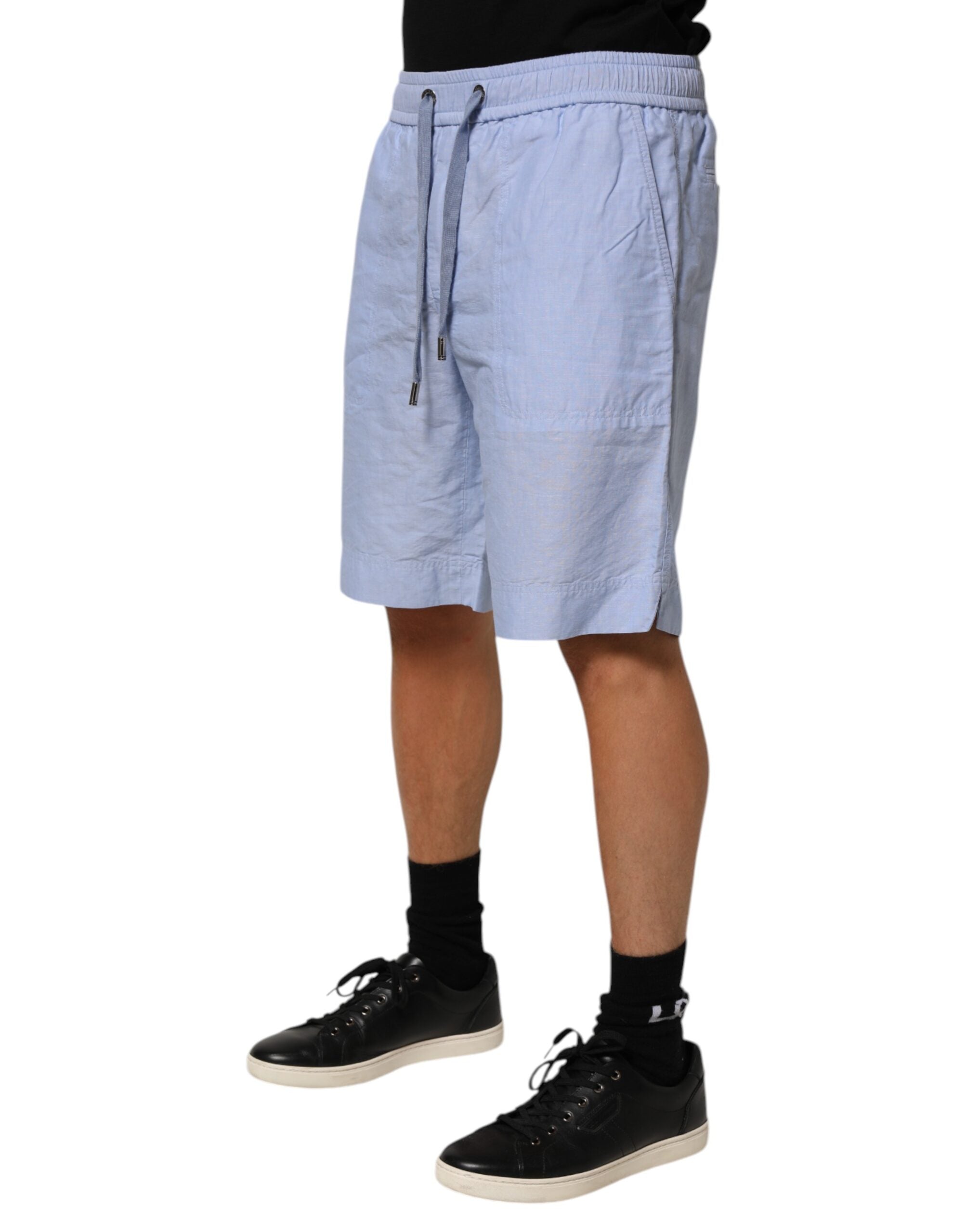 Bermudas de lino de talle medio para hombre Dolce & Gabbana Light Blue