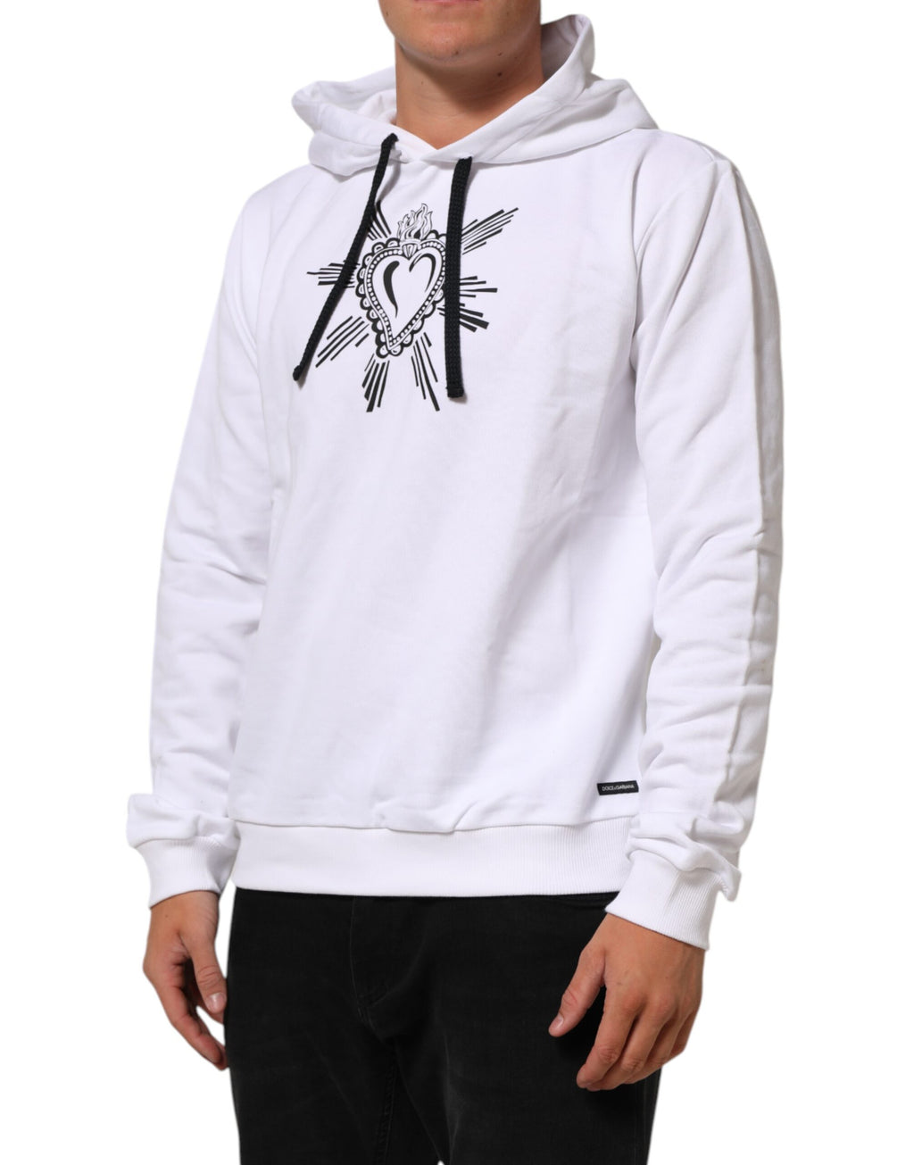 Dolce & Gabbana White Sacred Heart Hooded Sweatshirt Sweater