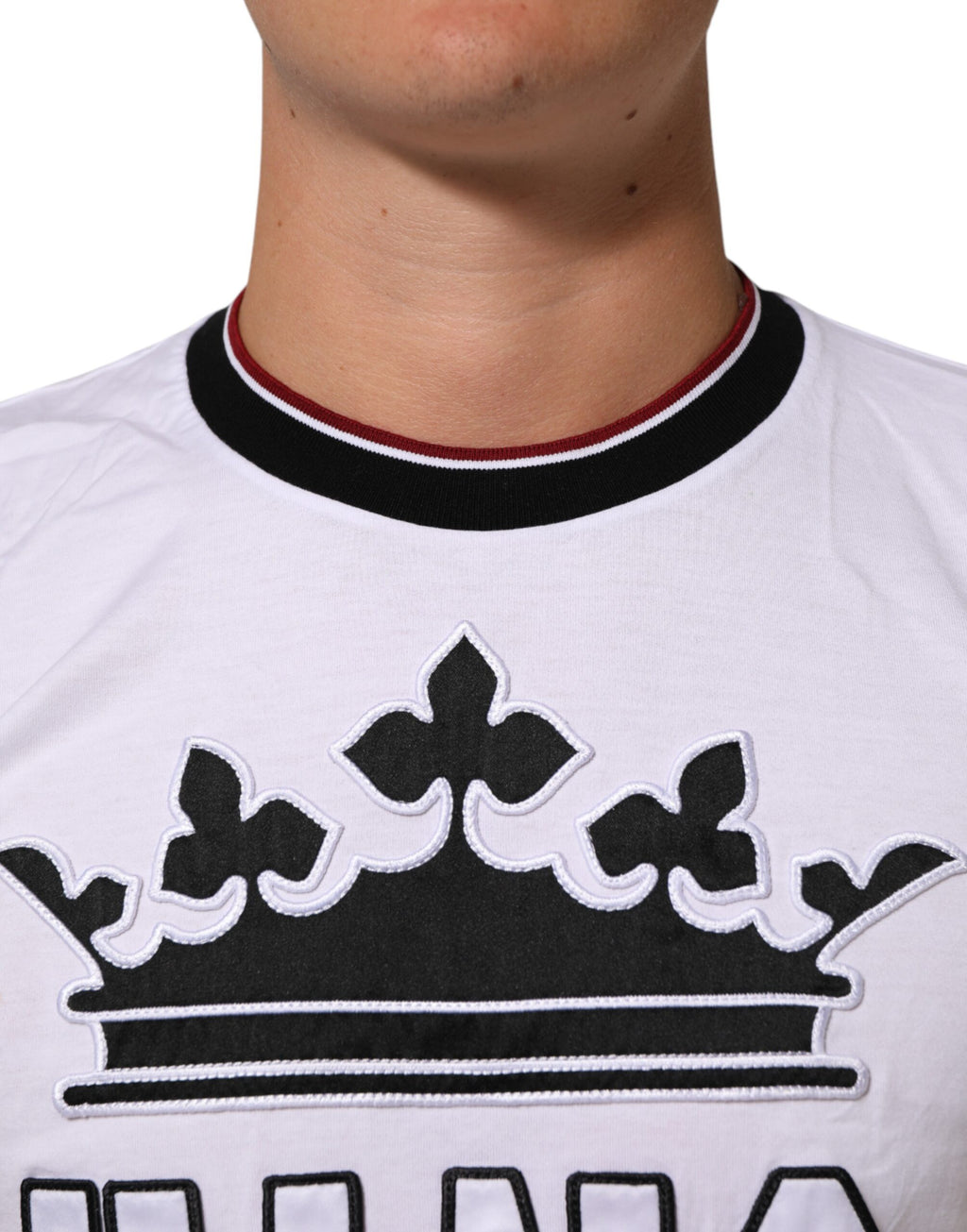 Dolce & Gabbana White Cotton Crown King Embroidery T-shirt