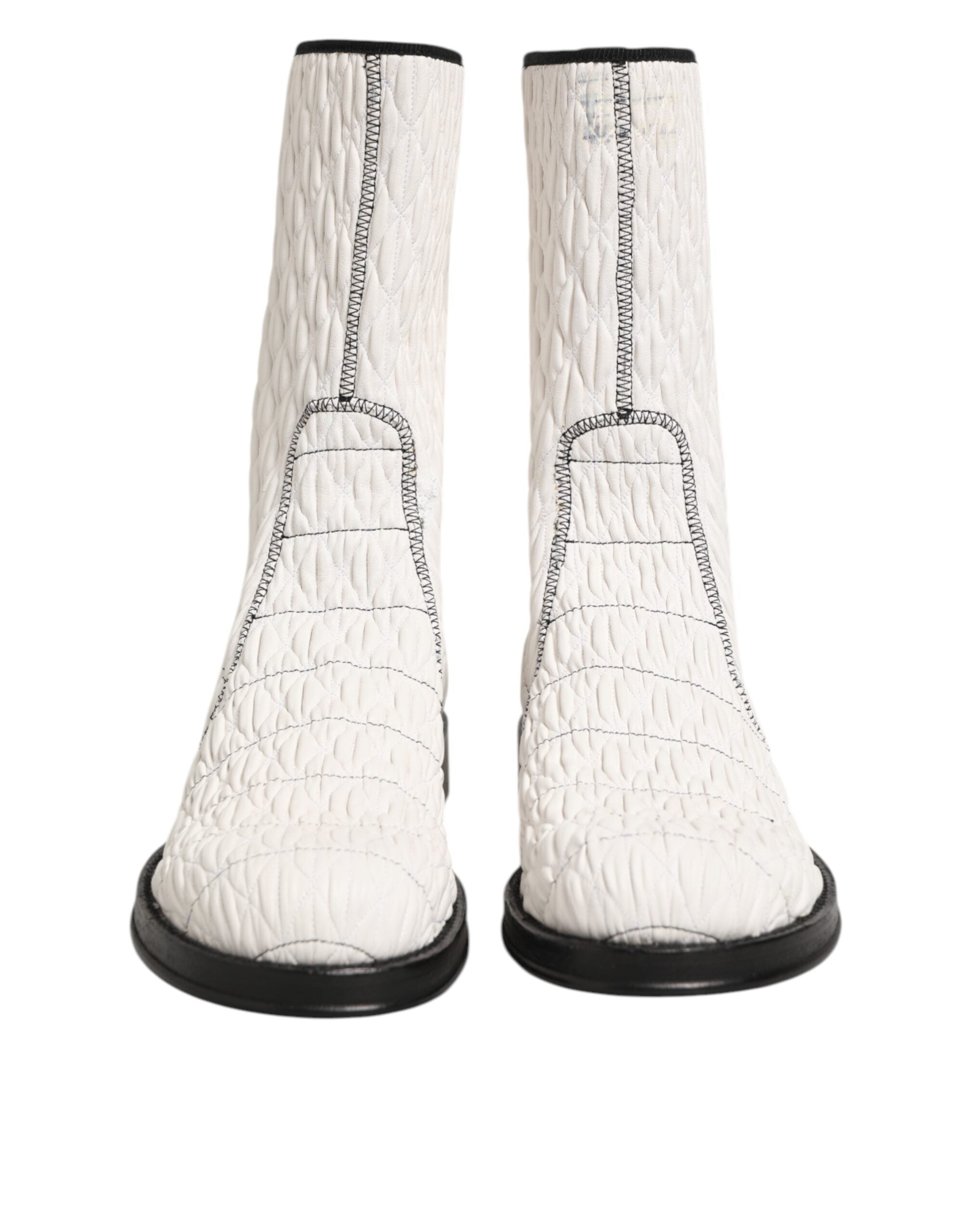 Dolce & Gabbana White Lambskin Leather Mid Calf Boots Shoes