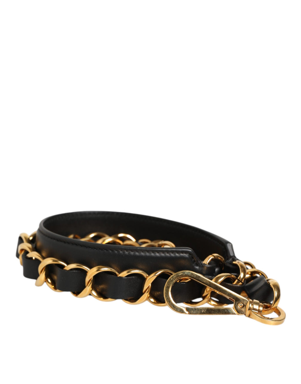 Dolce & Gabbana Black Leather Gold Chain Bag Accessory Shoulder Strap