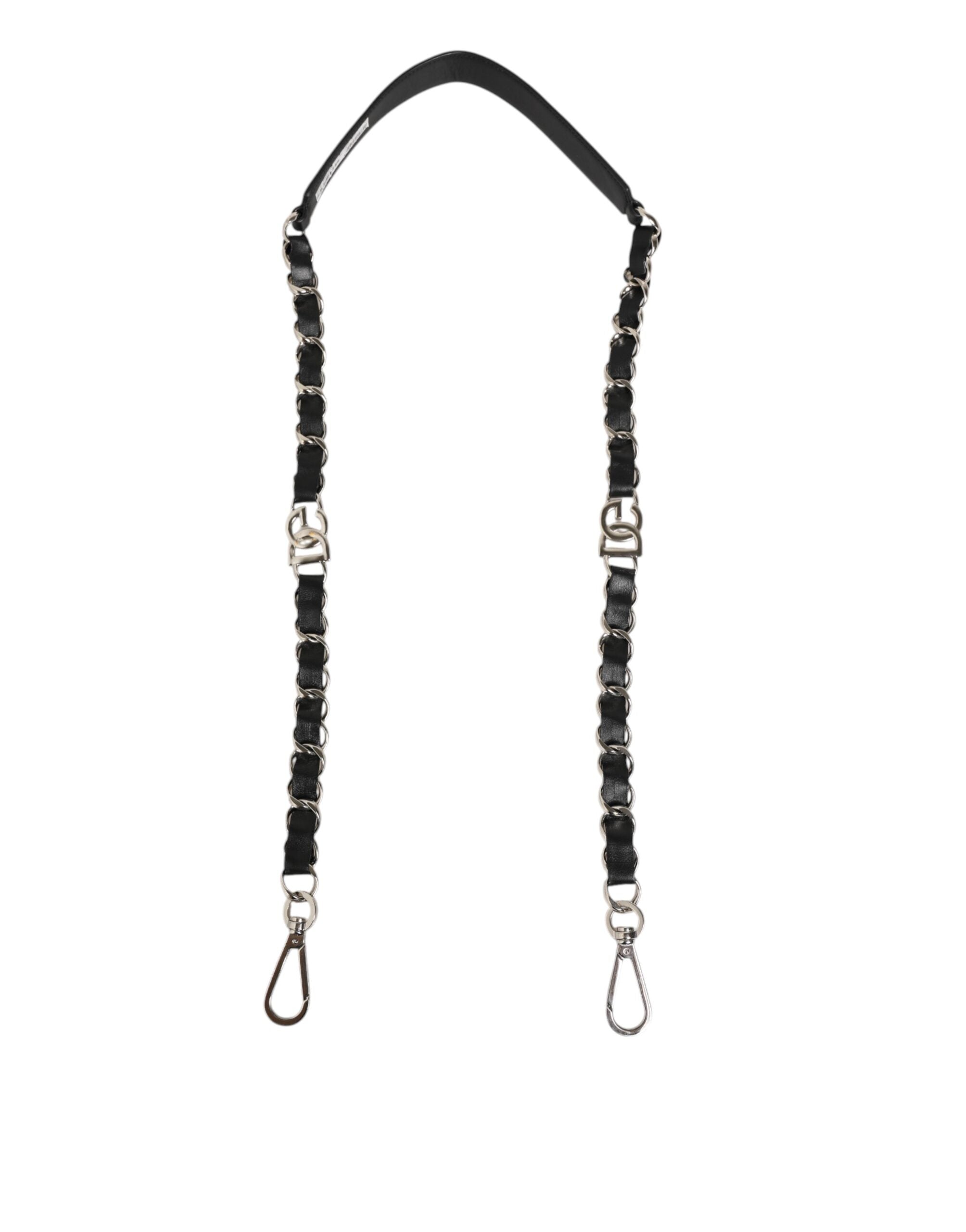 Dolce & Gabbana Black Leather Silver Chain Bag Accessory Shoulder Strap