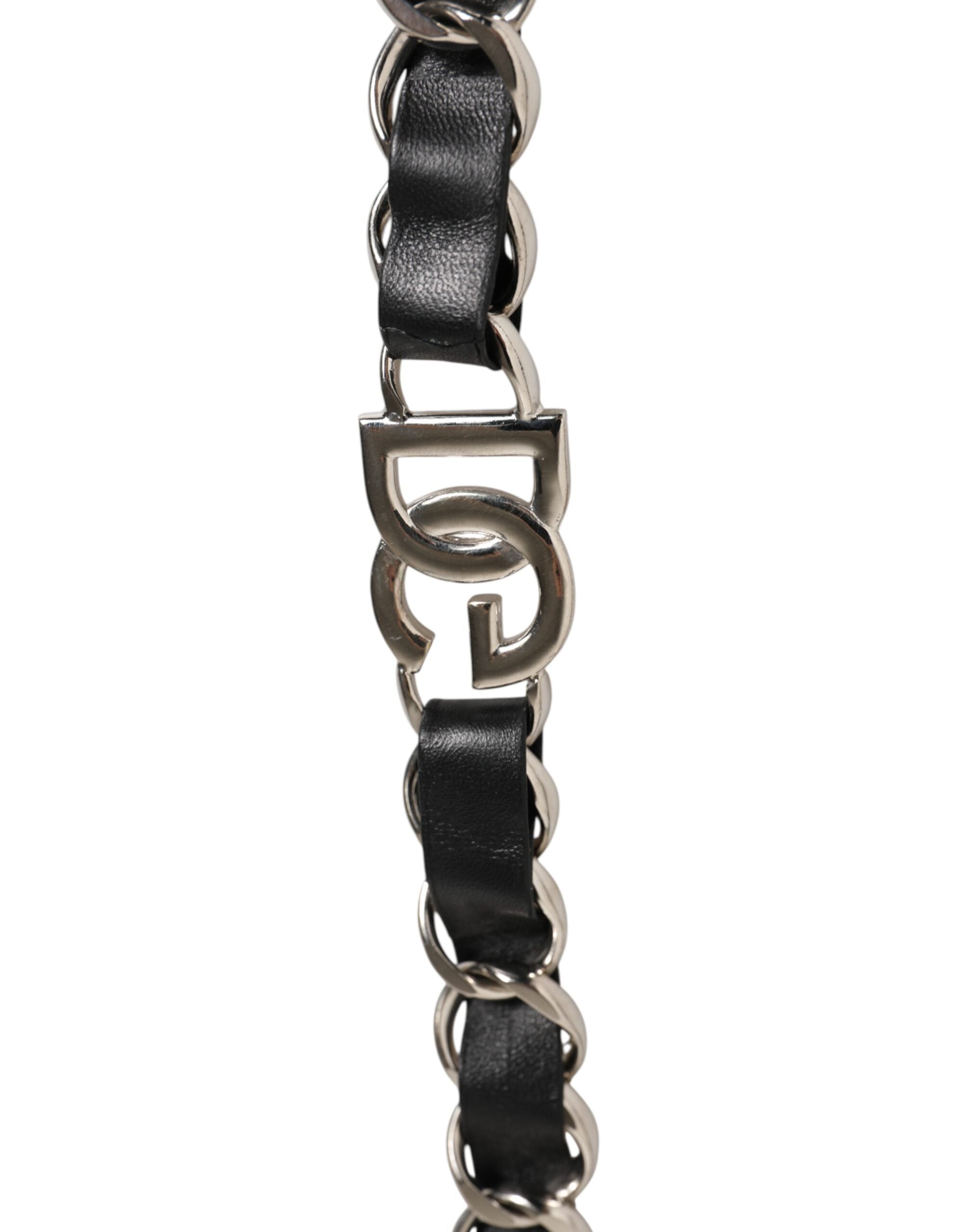 Dolce & Gabbana Black Leather Silver Chain Bag Accessory Shoulder Strap