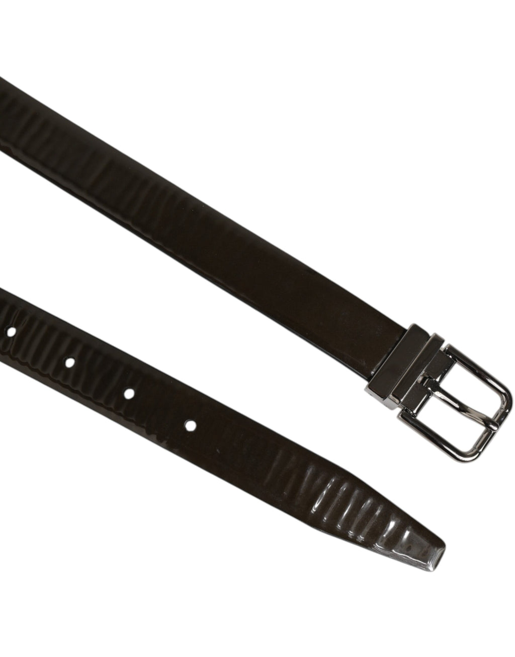 Dolce & Gabbana Brown Glossy Leather Classic Metal Buckle Belt