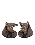 Dolce & Gabbana Black Crystals Flats Sandals Beachwear Shoes