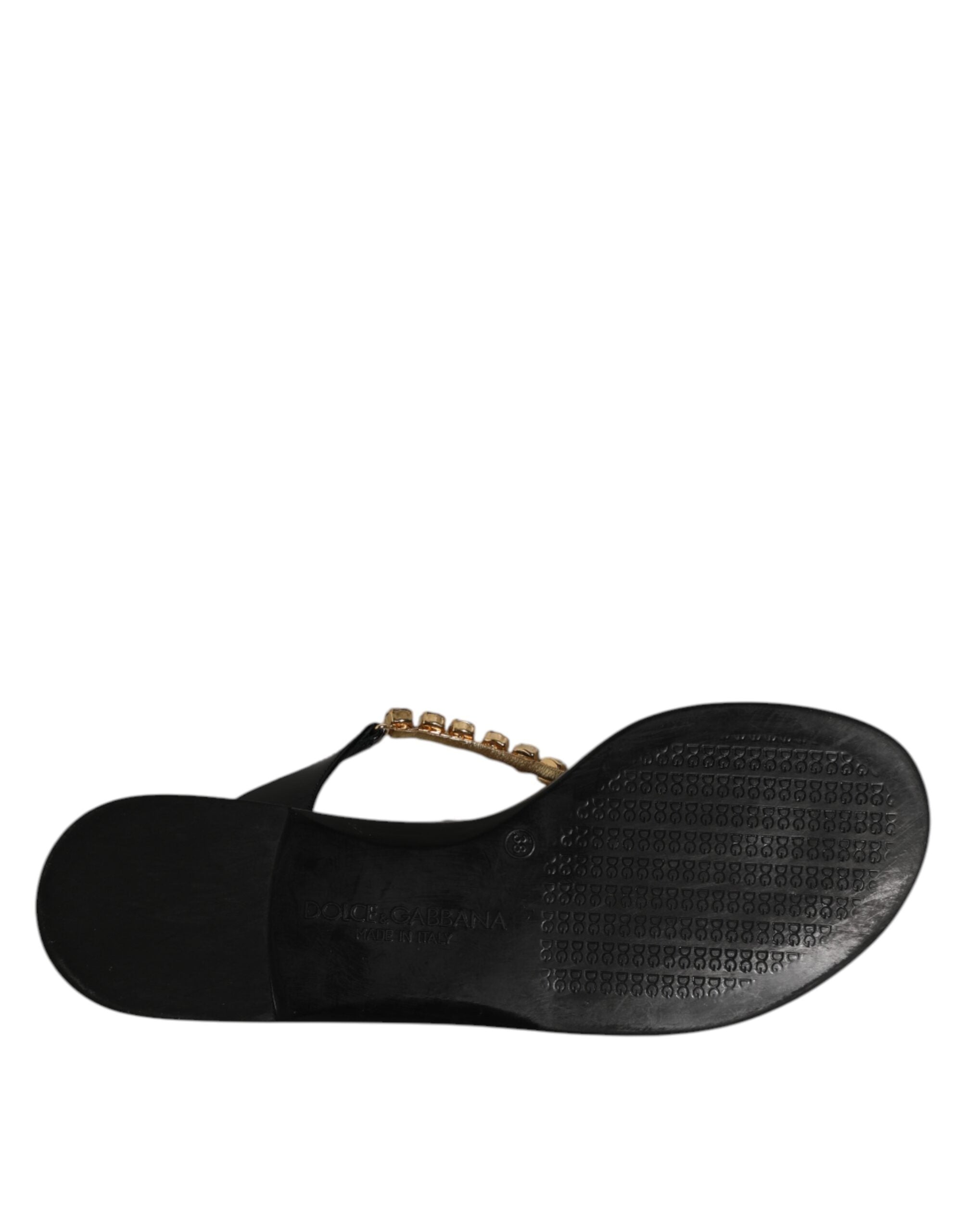 Dolce & Gabbana Black Crystals Flats Sandals Beachwear Shoes