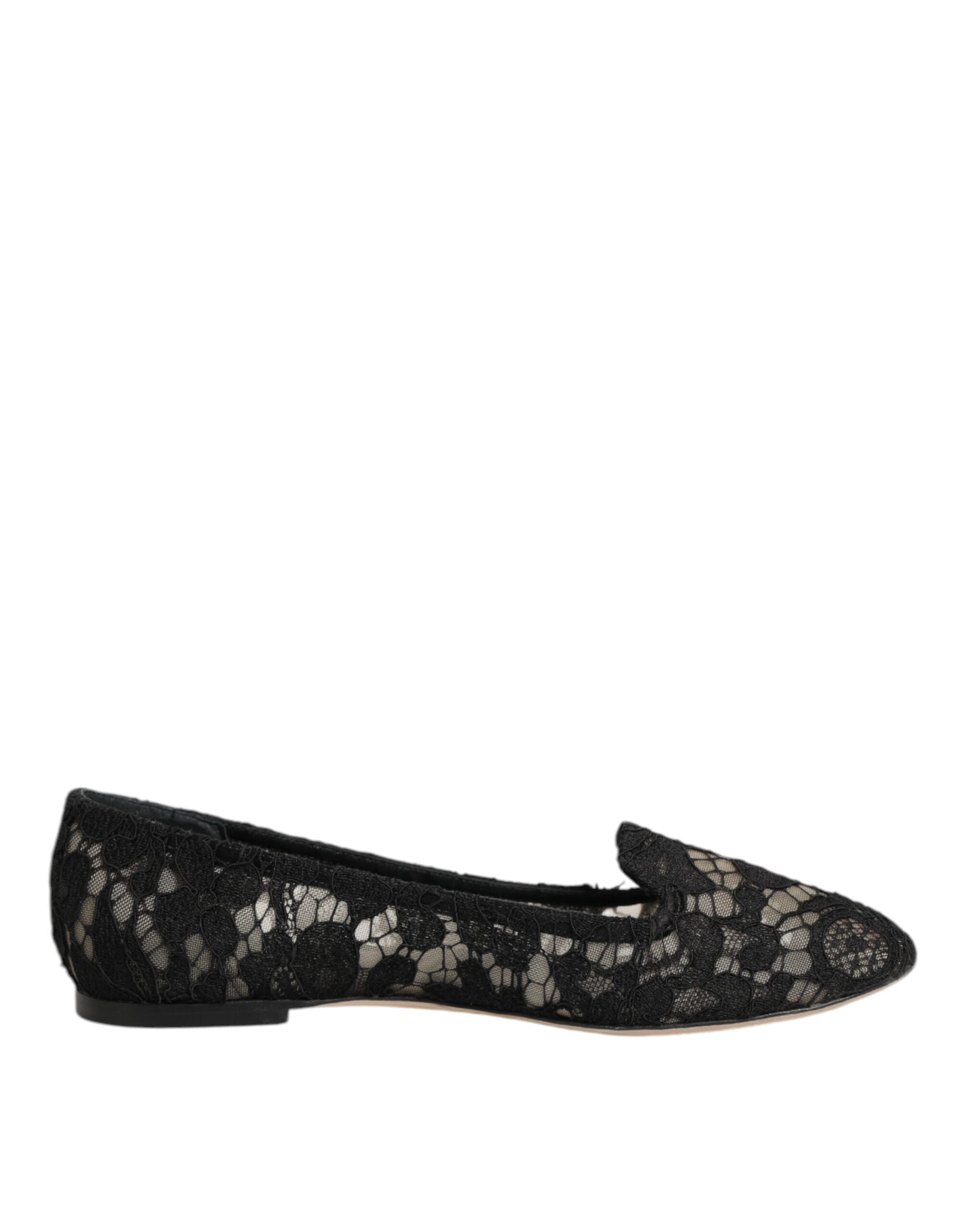 Dolce & Gabbana Black Taormina Lace Slip On Flats Shoes