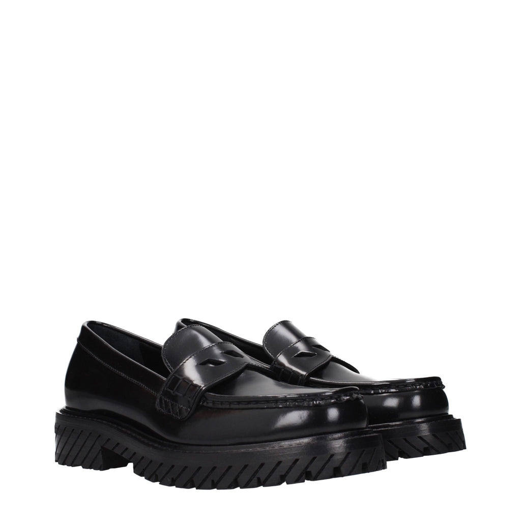 Off-White Black Leather Slip-On Loafers