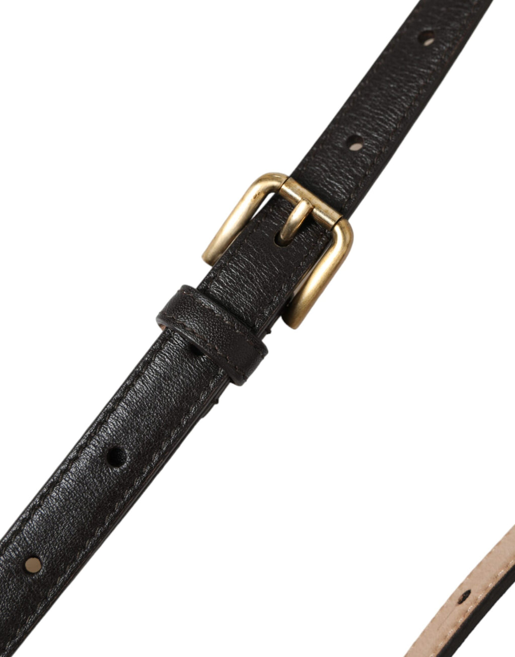 Dolce & Gabbana Black Leather Long Skinny Gold Metal Buckle Belt