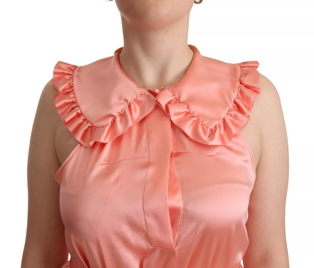 Dolce & Gabbana Pink Silk Stretch Sleeveless Collared Top Blouse