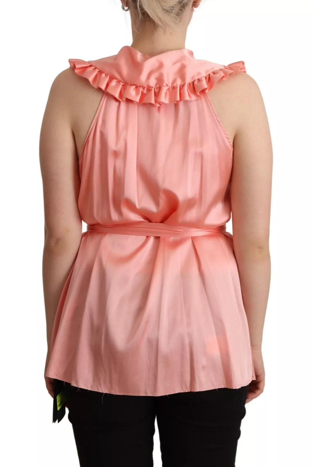 Dolce & Gabbana Pink Silk Stretch Sleeveless Collared Top Blouse