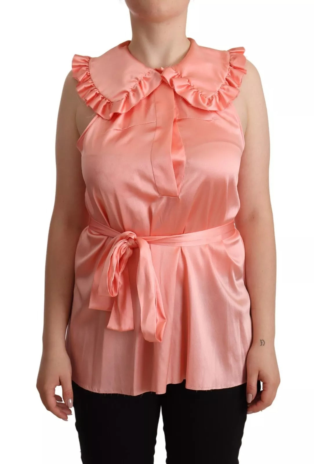Dolce & Gabbana Pink Silk Stretch Sleeveless Collared Top Blouse