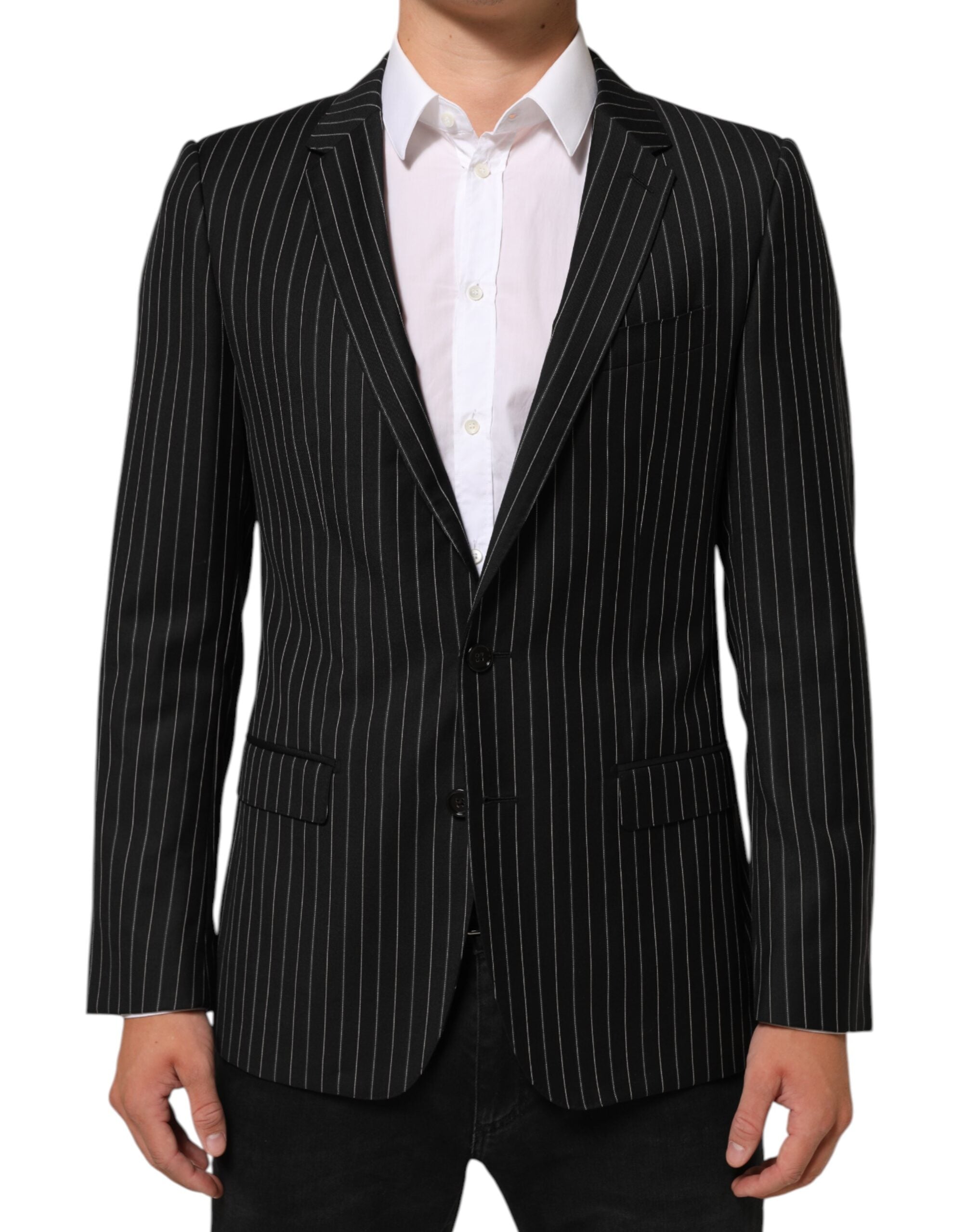 Dolce & Gabbana Black Stripes MARTINI 1 Button Suit Blazer