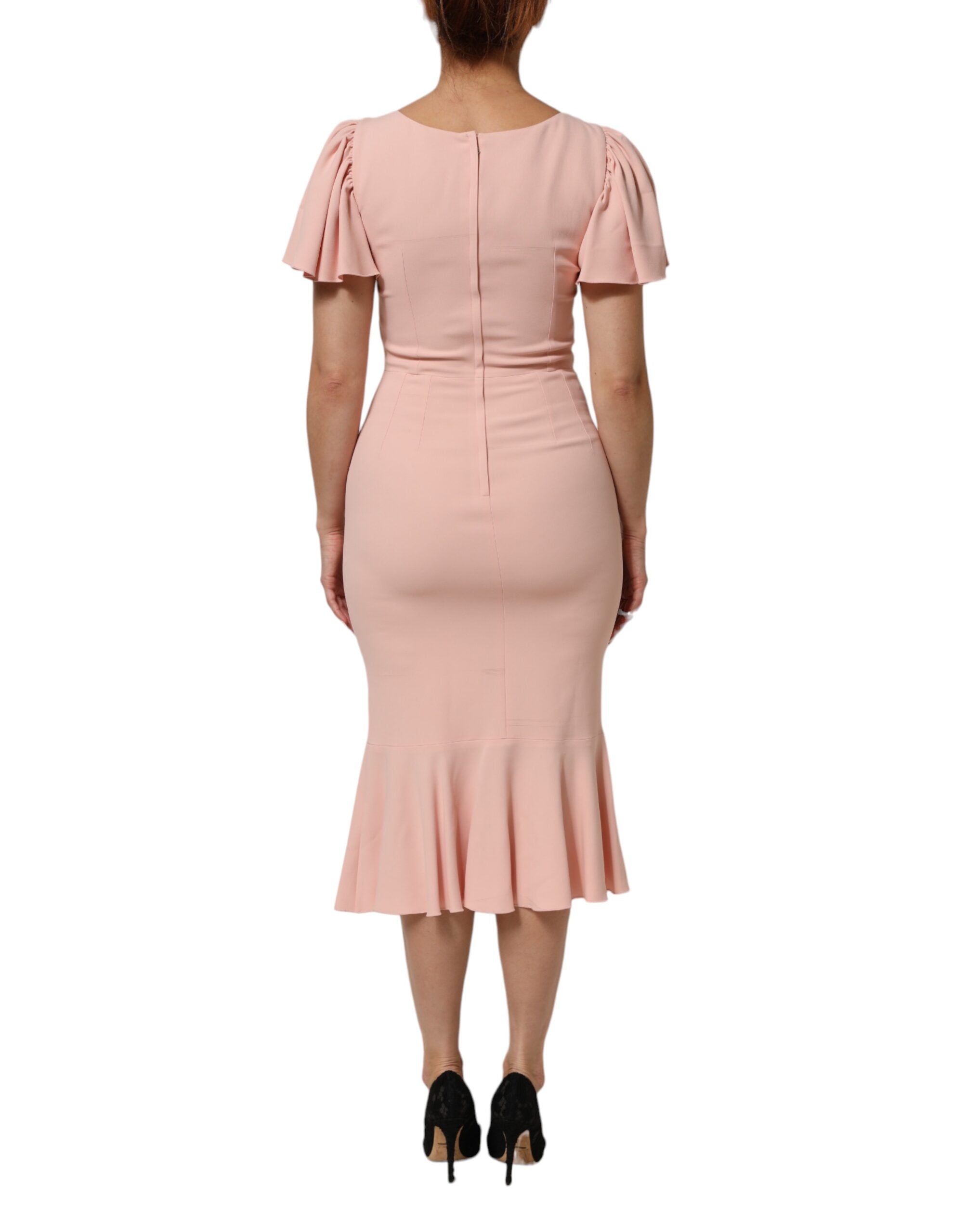 Dolce & Gabbana Pink Viscose Fit Flared Sheath Midi Dress