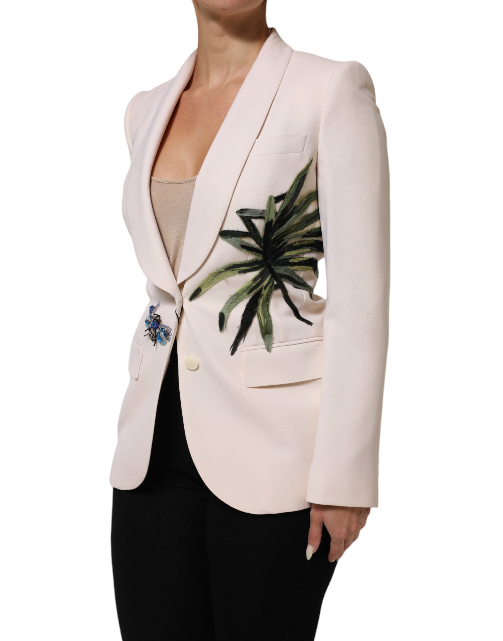 Chaqueta Dolce & Gabbana beige bordada de botonadura simple