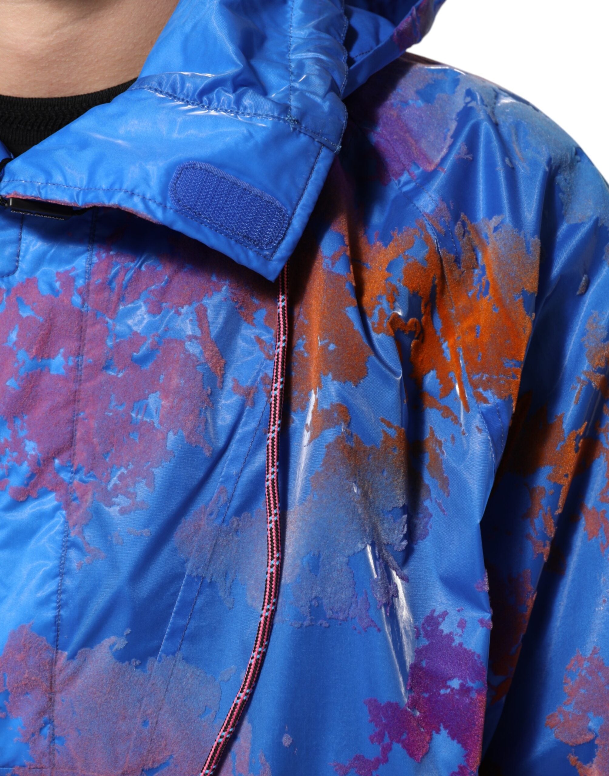 Dolce & Gabbana Blue Tie Dye Logo Hooded Sweatshirt Jacket