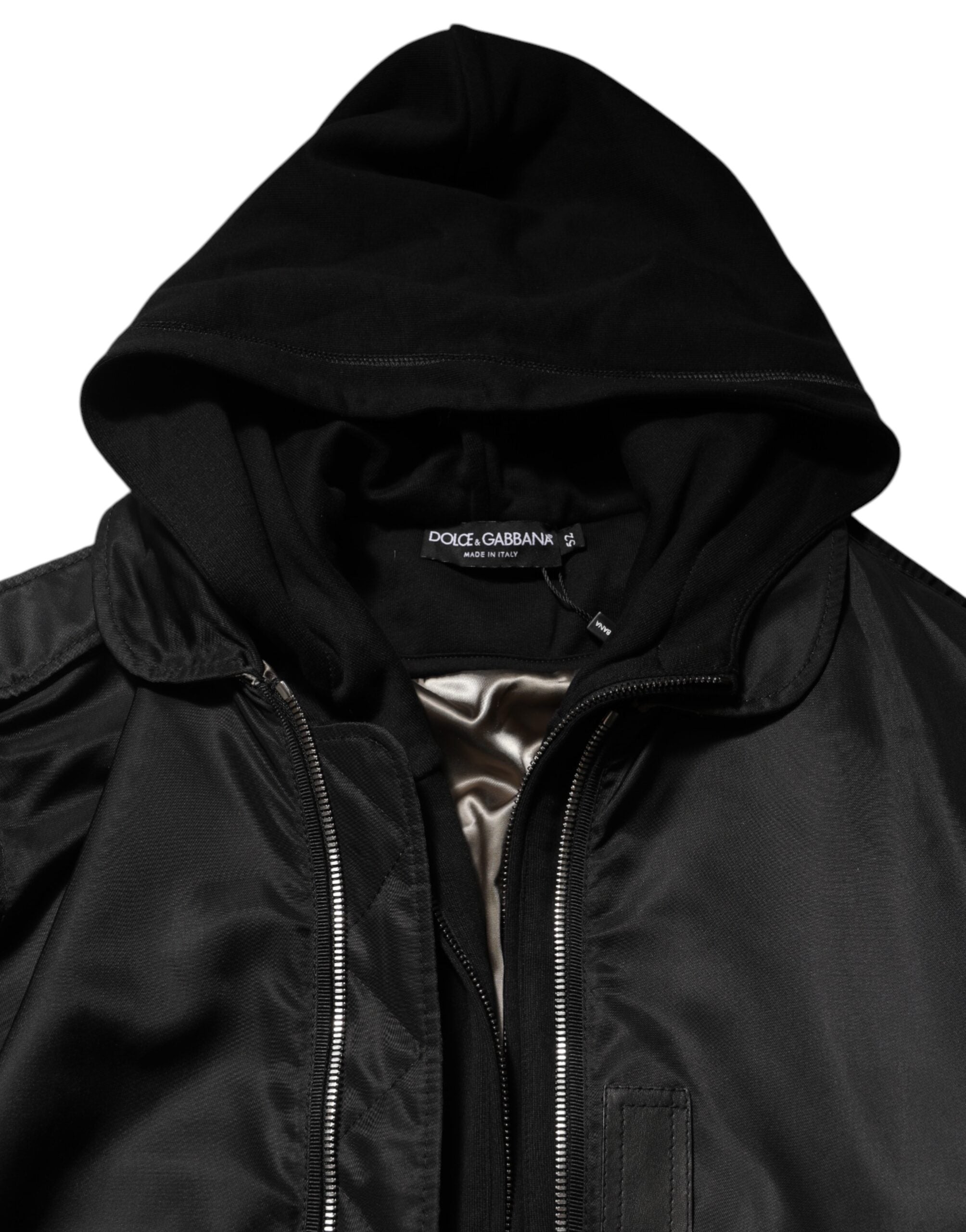 Chaqueta bomber con capucha y cremallera completa de algodón negro de Dolce & Gabbana