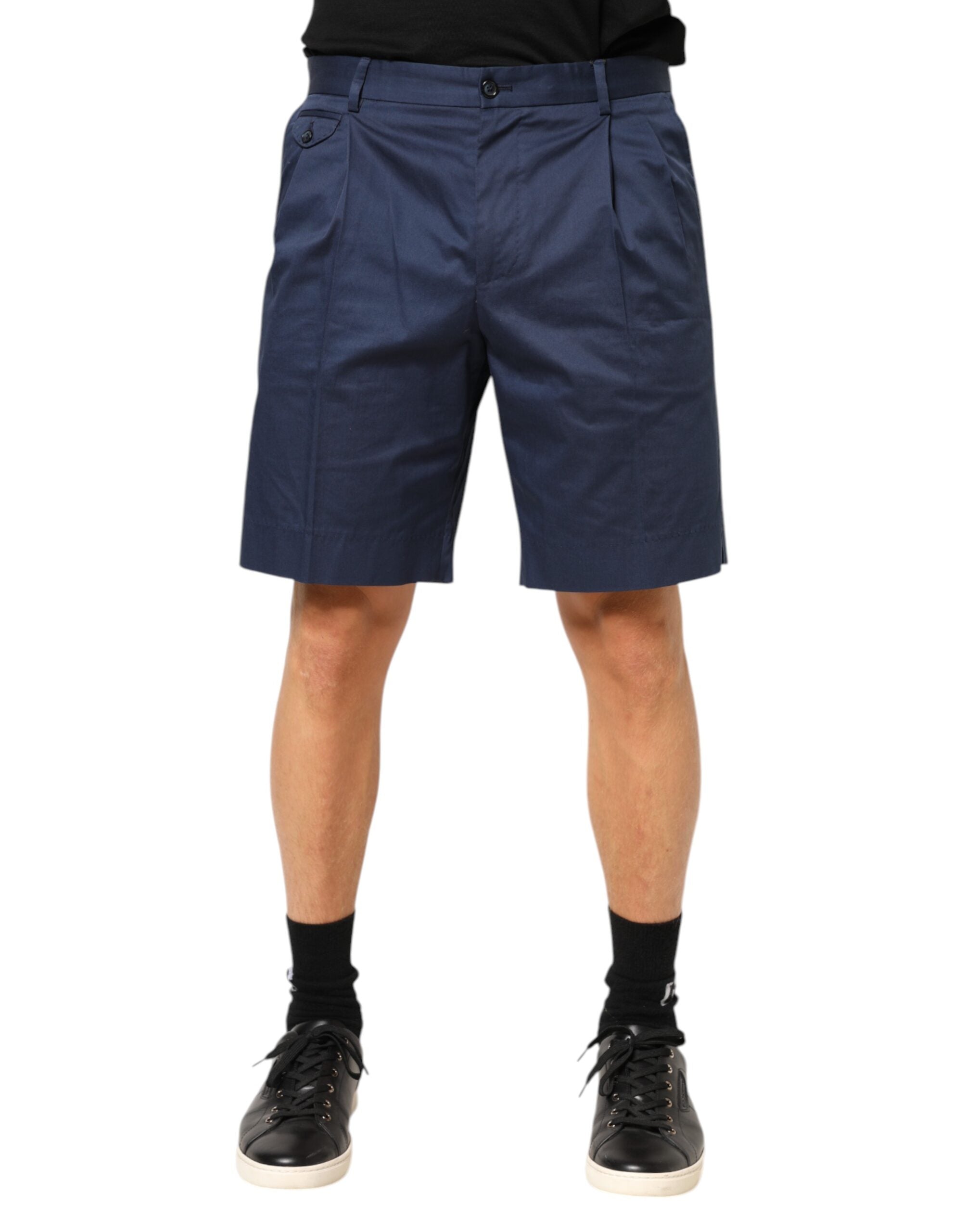 Dolce & Gabbana Blue Cotton Stretch Mid Waist Bermuda Shorts