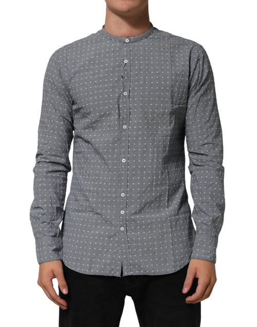 Chemise à manches longues boutonnée en coton à pois gris AGLINI