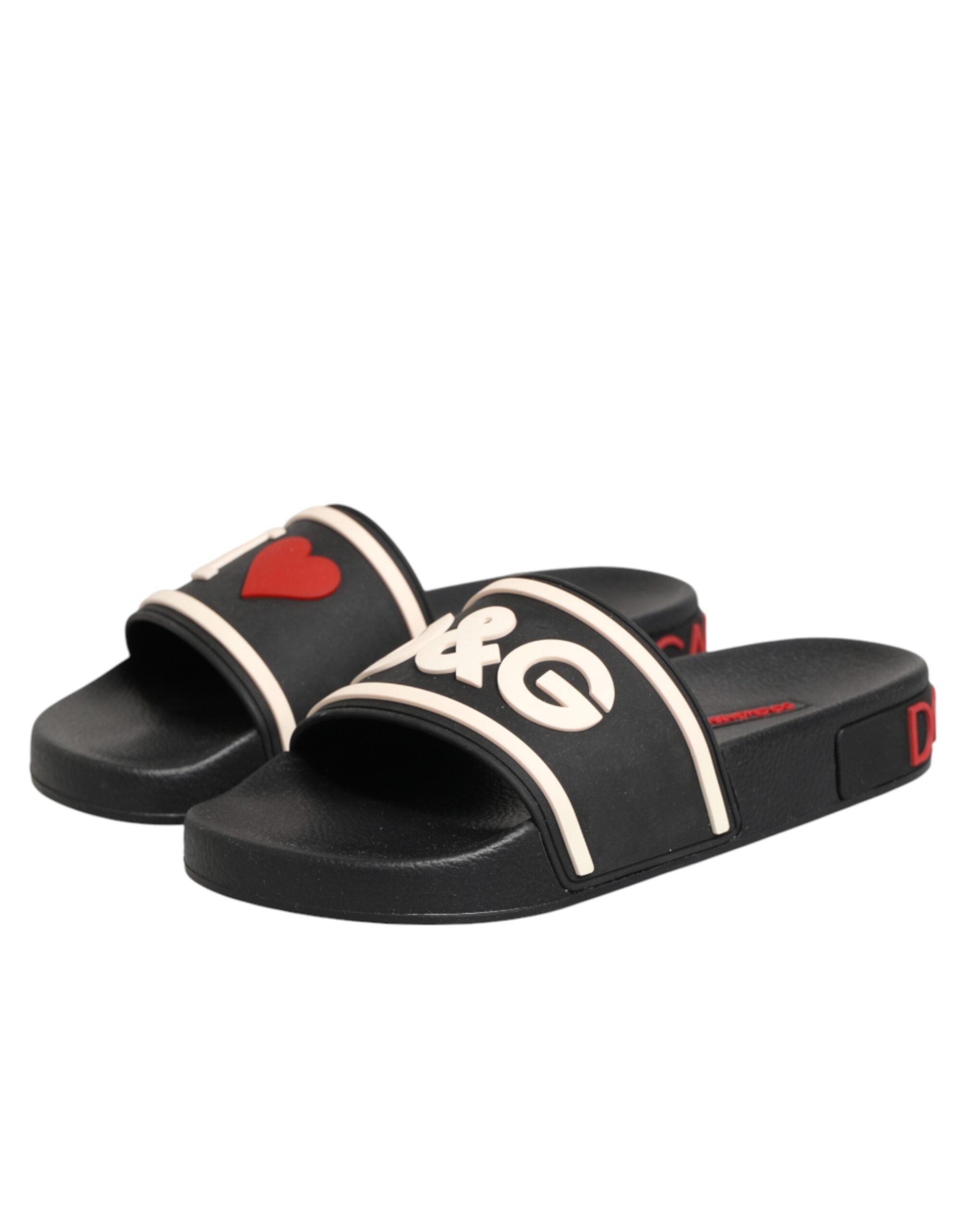 Dolce & Gabbana Black Rubber Slides Sandals Beachwear Shoes