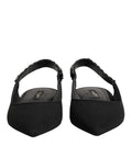 Dolce & Gabbana Black Crystal Charmeuse Slingback Shoes