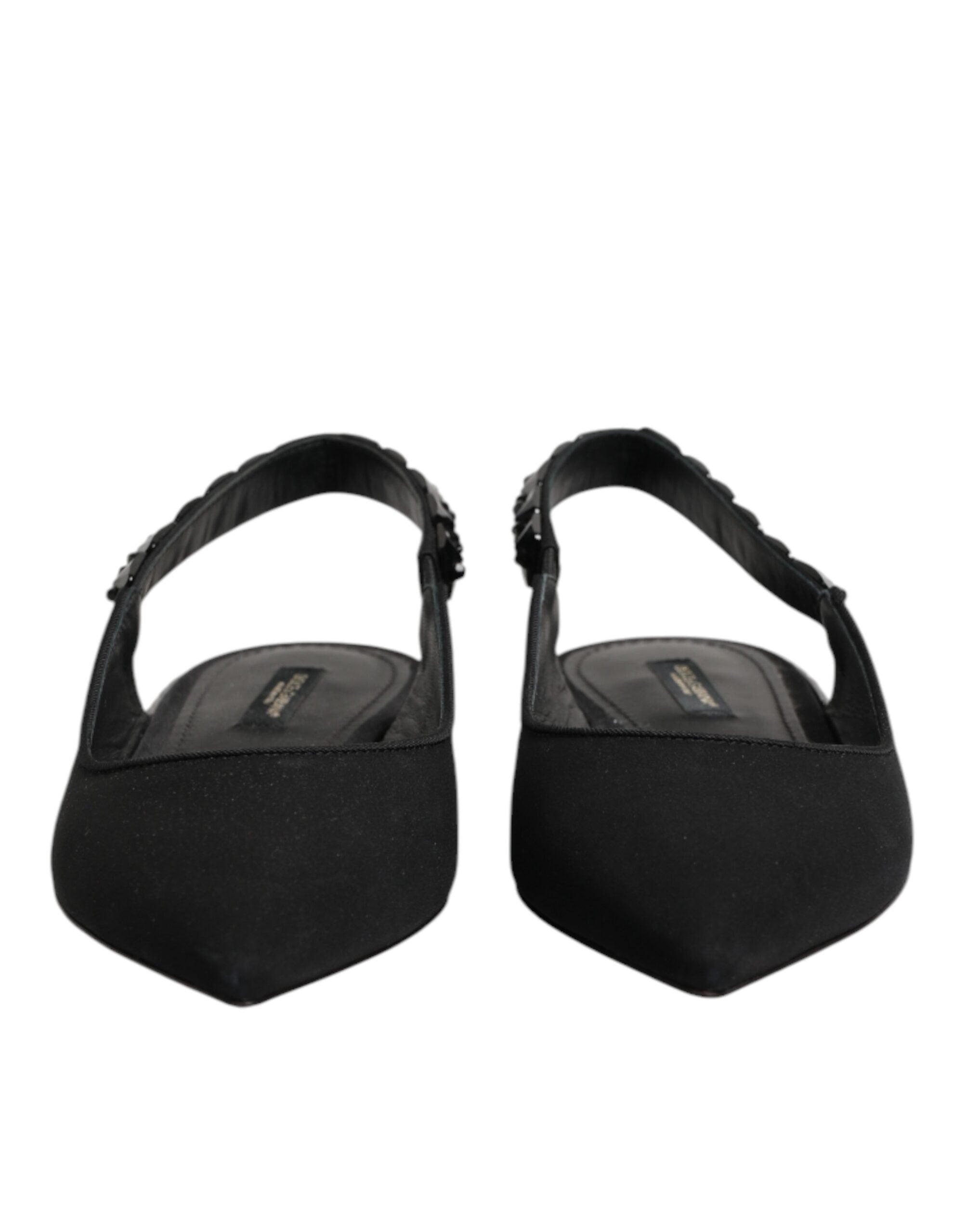 Dolce & Gabbana Black Crystal Charmeuse Slingback Shoes