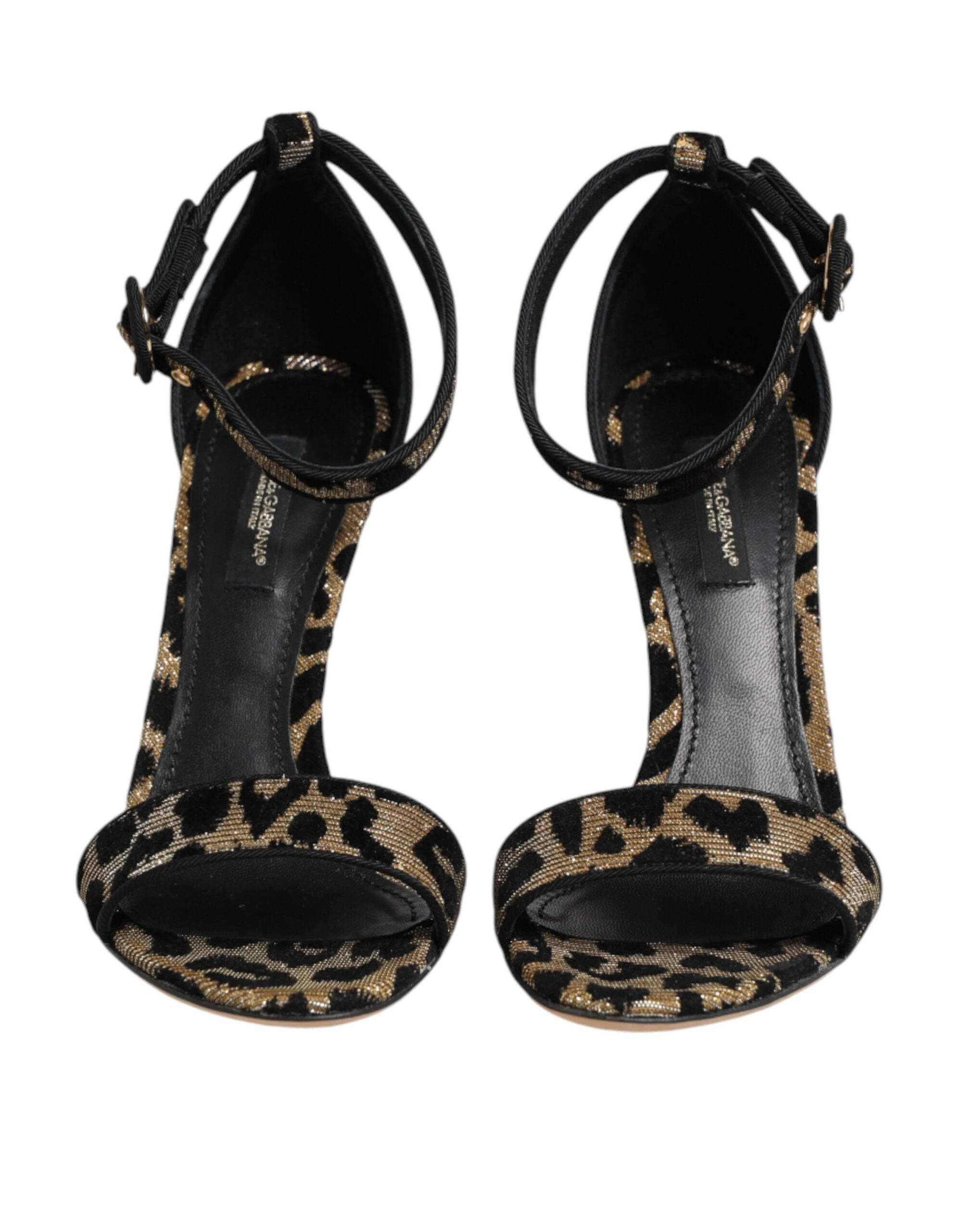 Dolce & Gabbana Gold Leopard Ankle Strap Heels Sandals Shoes