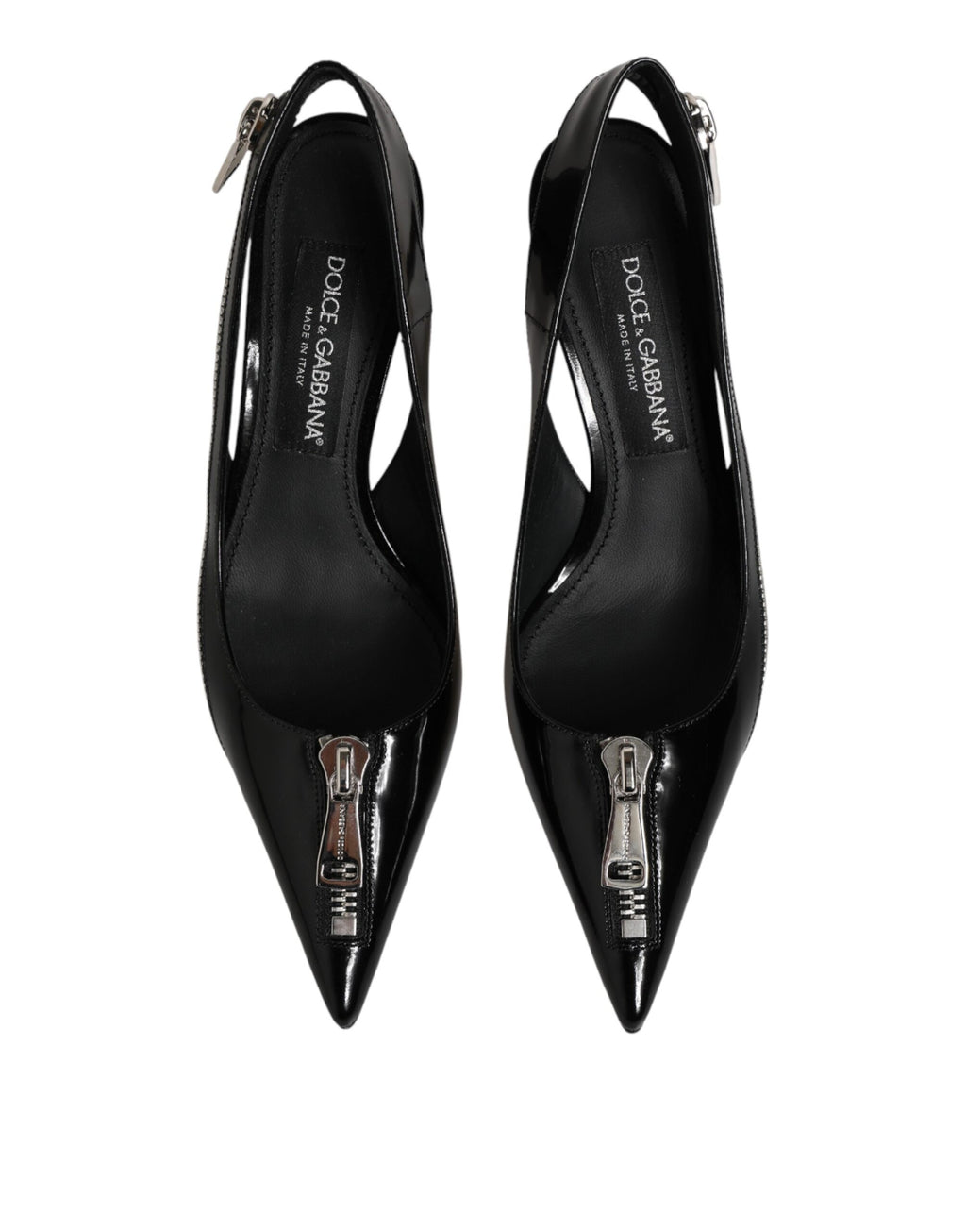 Dolce & Gabbana Black Zipper Leather Heels Slingbacks Shoes