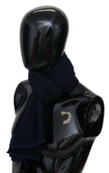 M Missoni Dark Blue Wool Unisex Neck Wrap Fringes Logo Scarf