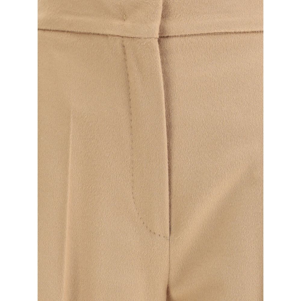 Max Mara Beige Fleece Wool Casual Pants