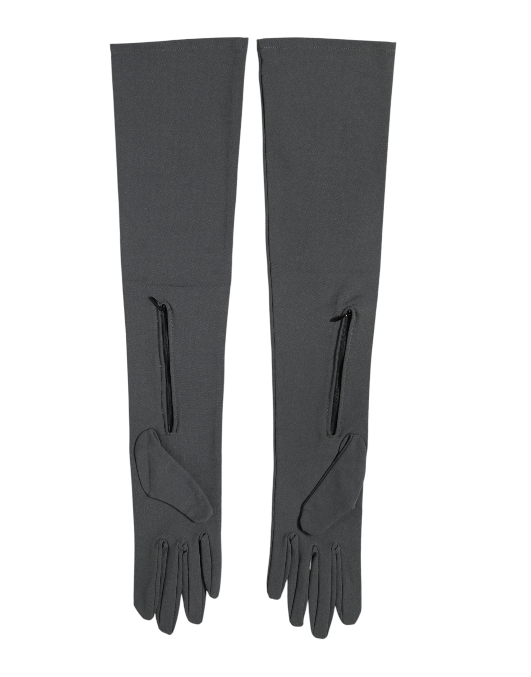 Dolce & Gabbana Dark Gray Viscose Elbow Length Mitten Men Gloves