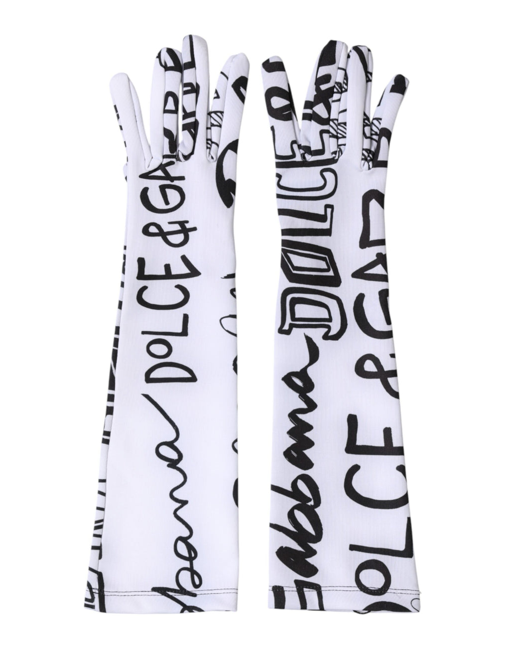Dolce & Gabbana Black White DG Logo Elbow Length Mitten  Gloves