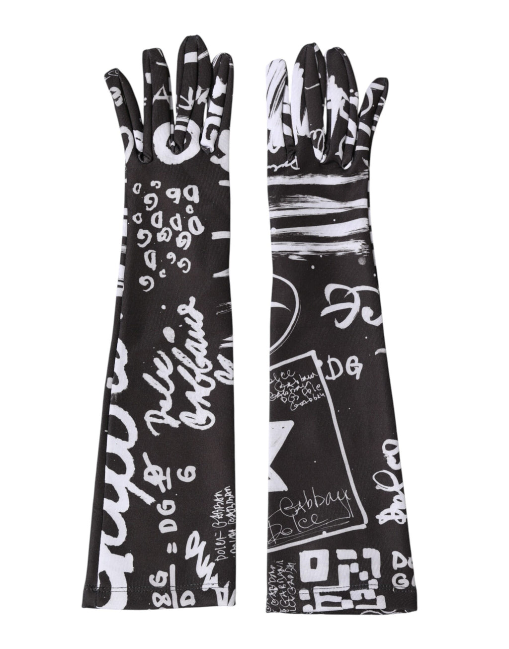 Dolce & Gabbana Black White DG Logo Elbow Length Mitten Gloves