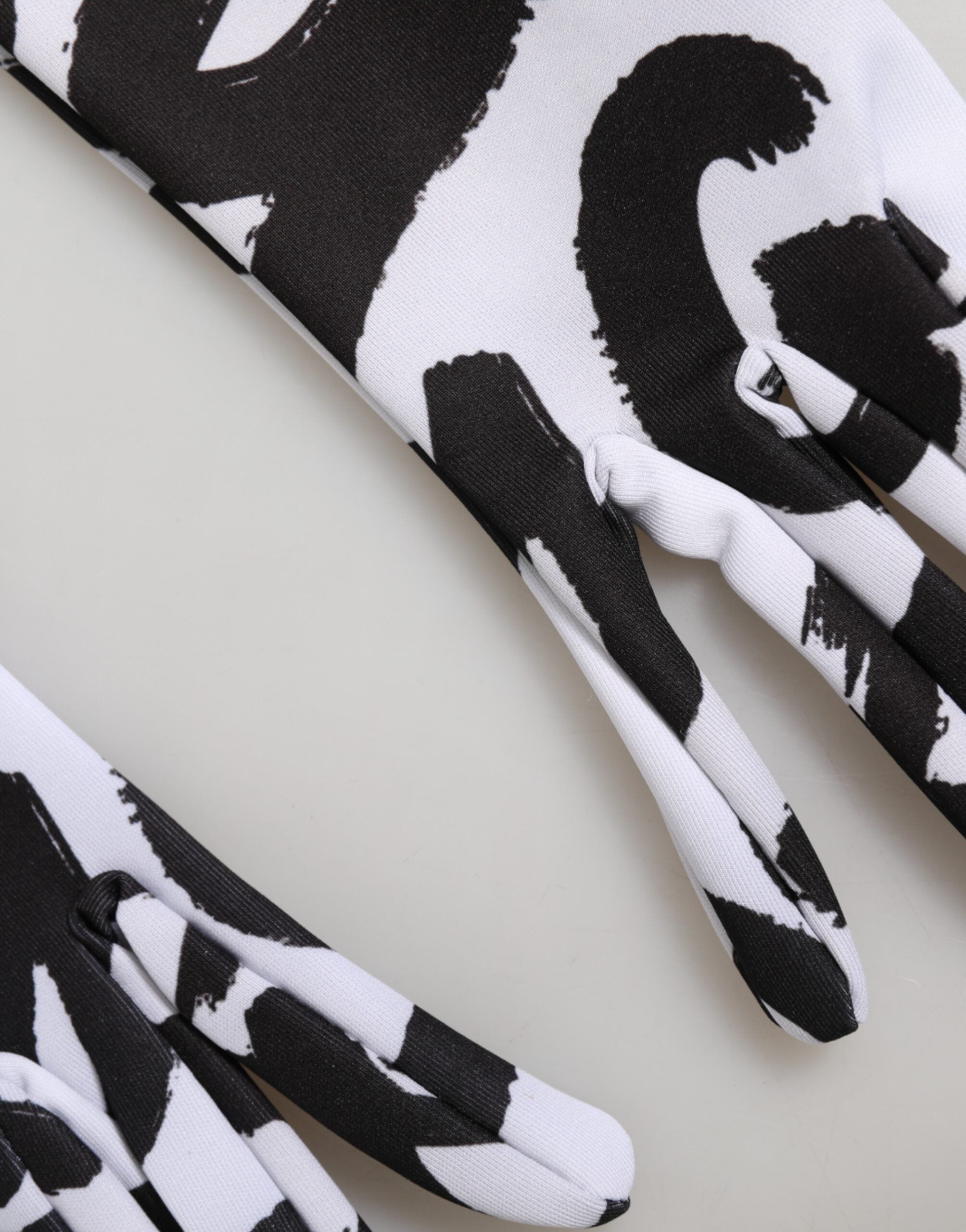 Dolce & Gabbana Black White DG Logo Elbow Length Mitten Gloves