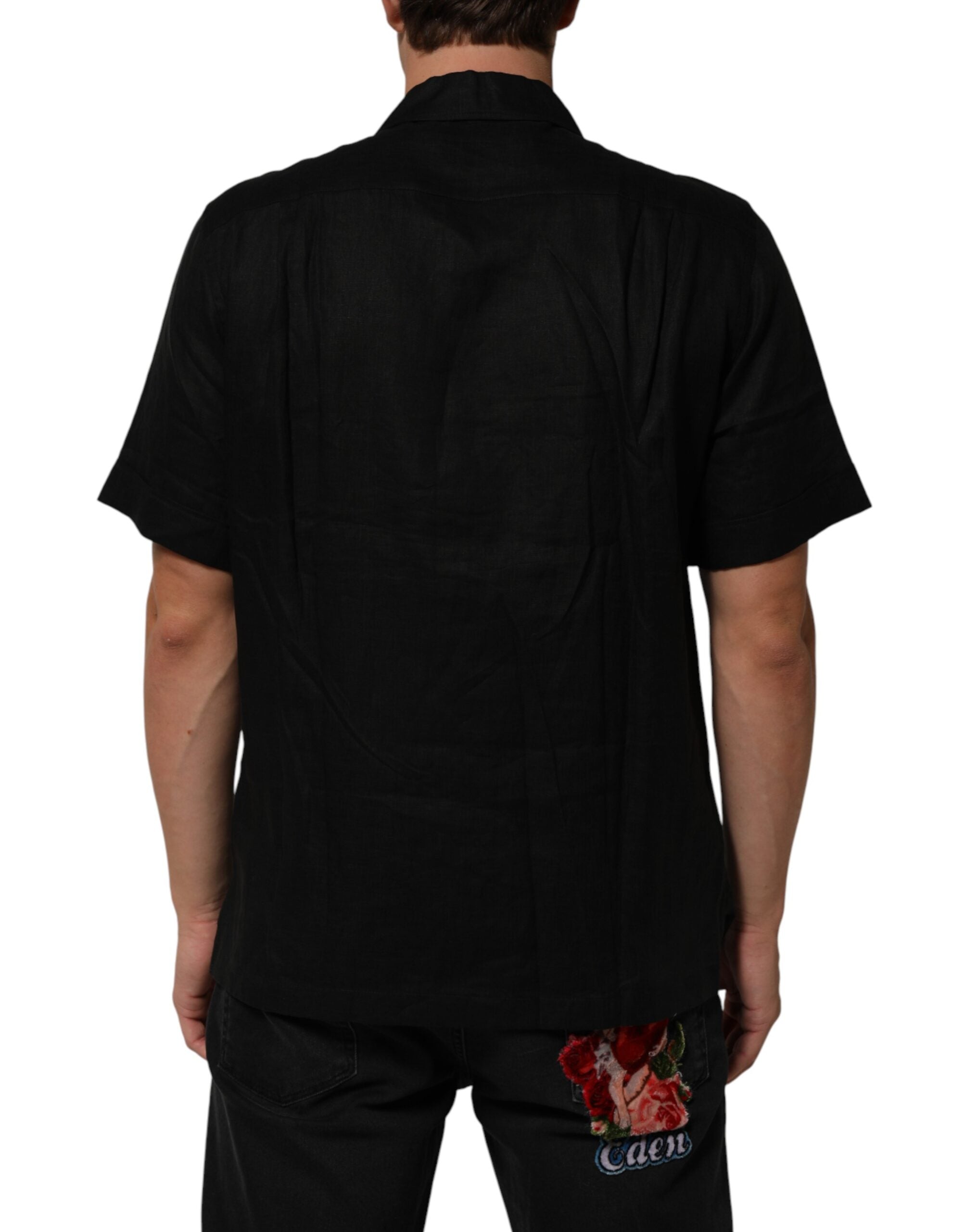 Carhartt Wip Black Linen Collared Short Sleeve Polo Shirt