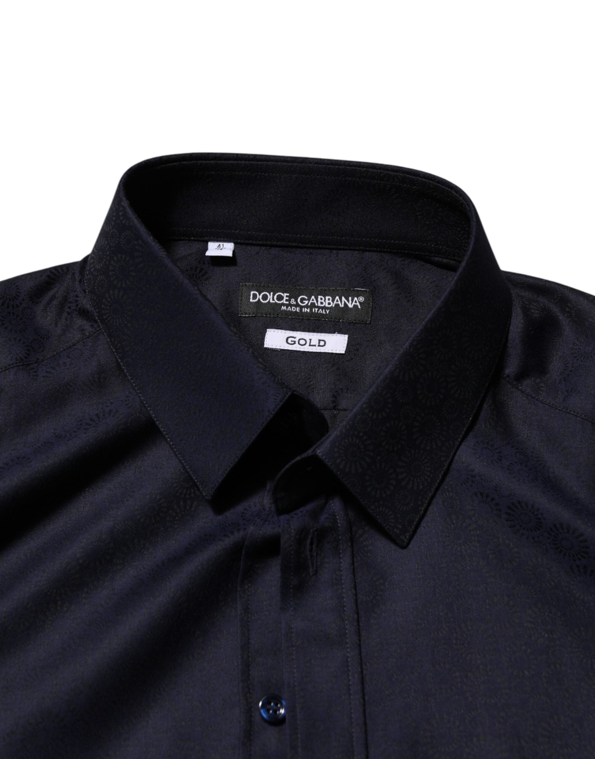 Dolce & Gabbana Blue Cotton Collared Long Sleeve GOLD Men Dress Shirt